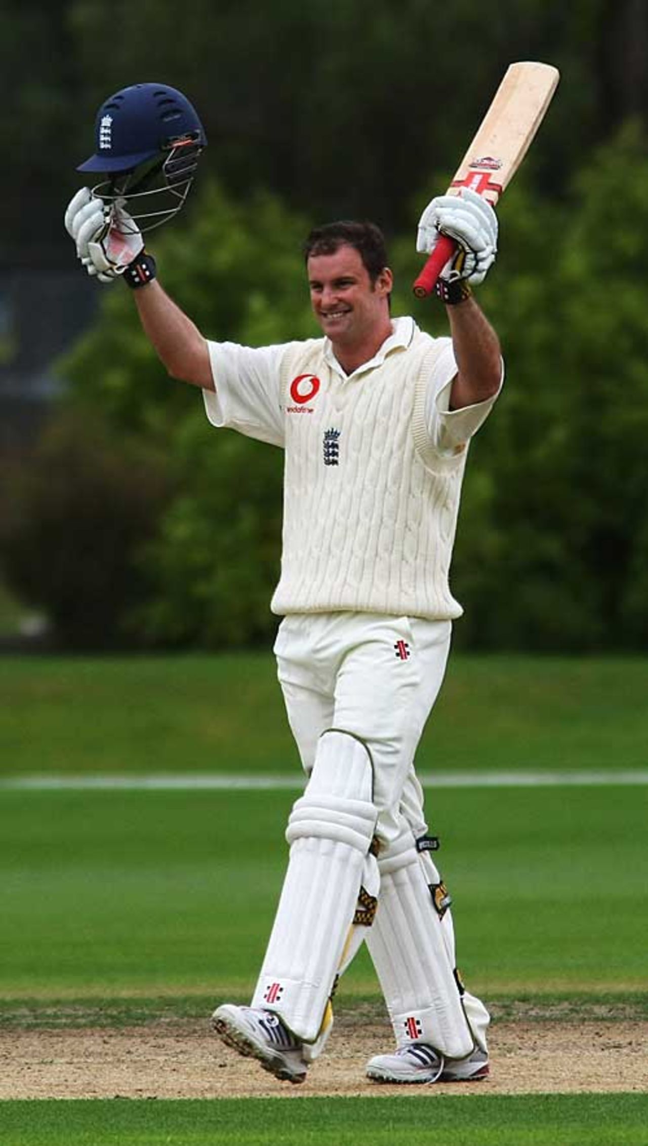 Andrew Strauss reaches his first century in England colours since August 2006, New Zealand Select XI v England XI, Dunedin, March 1, 2008