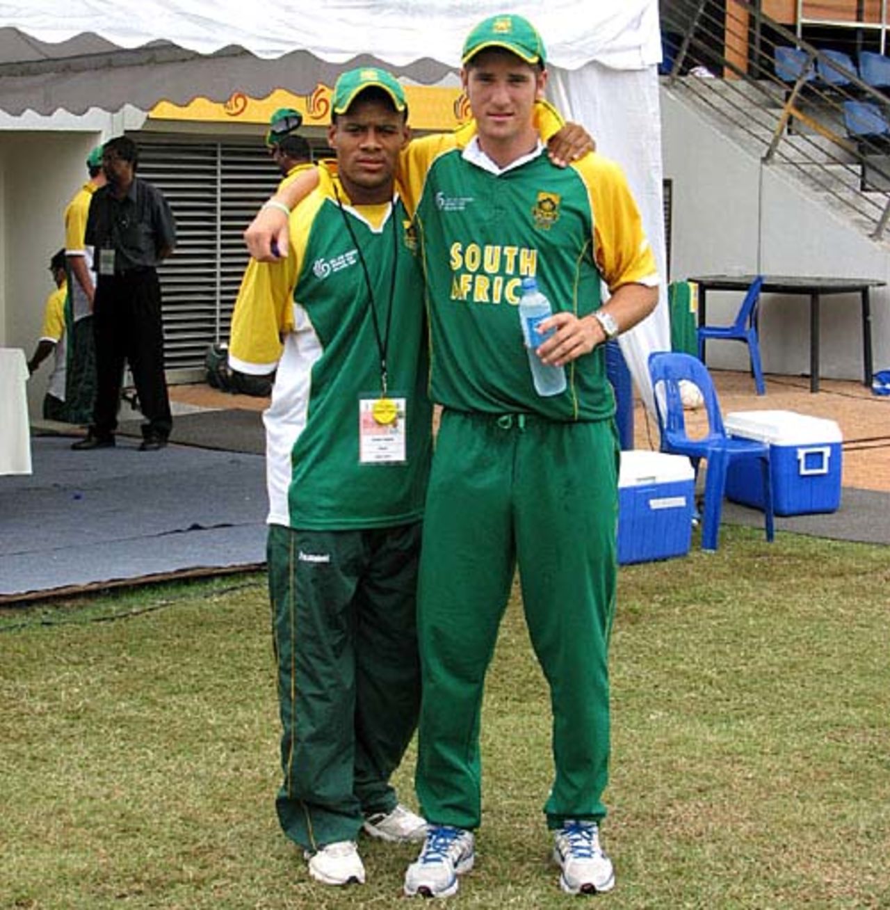 Clayton August and Wayne Parnell after South Africa's win, Pakistan v South Africa, 2nd semi-final, Under-19 World Cup, Kuala Lumpur, March 1, 2008 