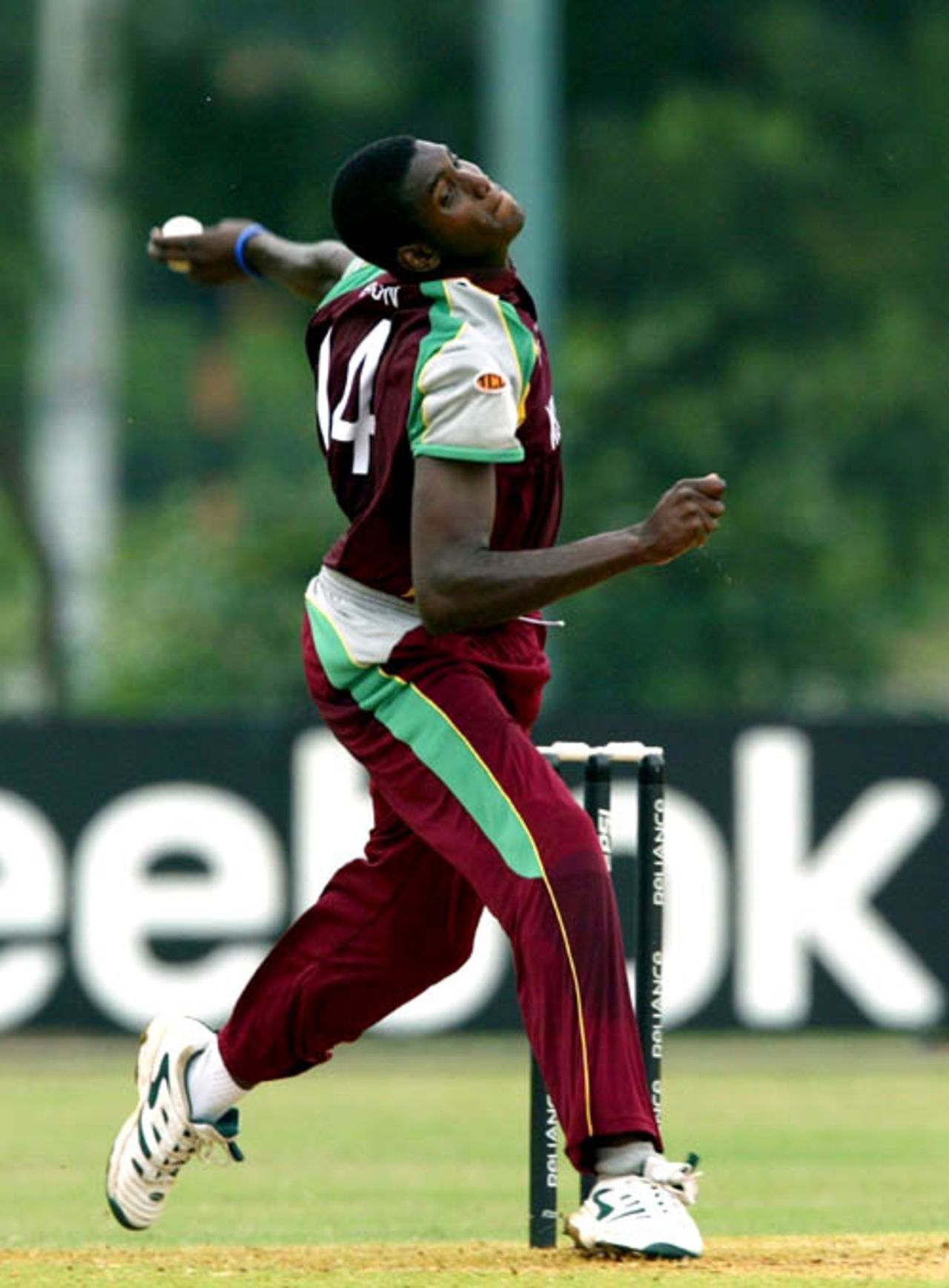 Delorn Johnson sends down a delivery against Nepal, Nepal v West Indies, plate final, Under-19 World Cup, Kuala Lumpur, March 1, 2008 