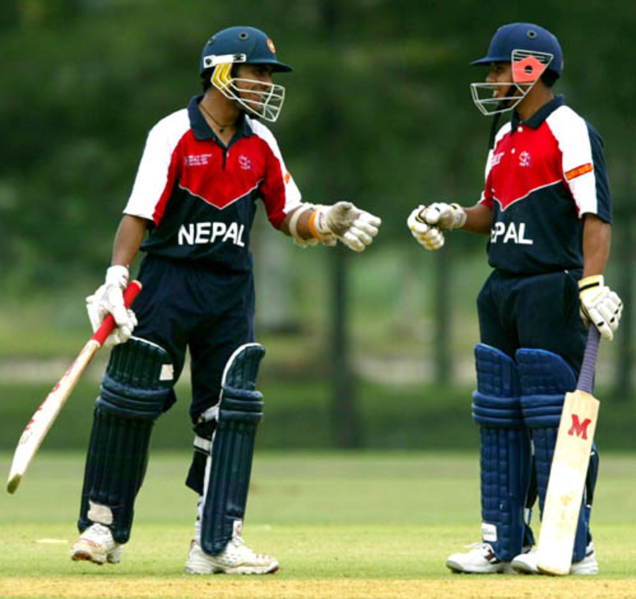 Akash Gupta and Sagar Khadka have something to cheer during Nepal's dismal display, Nepal v West Indies, plate final, Under-19 World Cup, Kuala Lumpur, March 1, 2008 