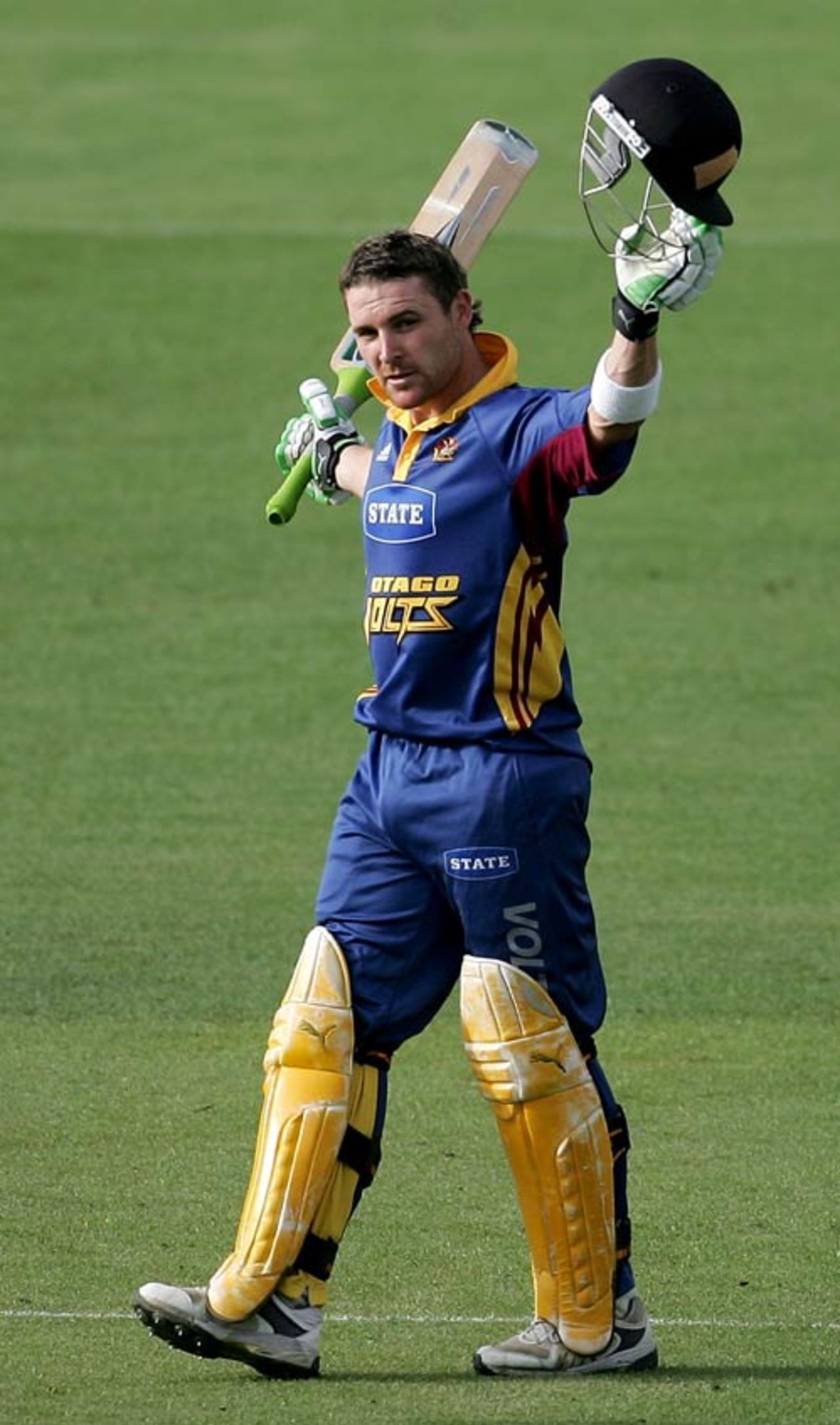 Brendon McCullum celebrates his 52-ball century, Auckland v Otago, State Shield final, Auckland, March 2, 2008