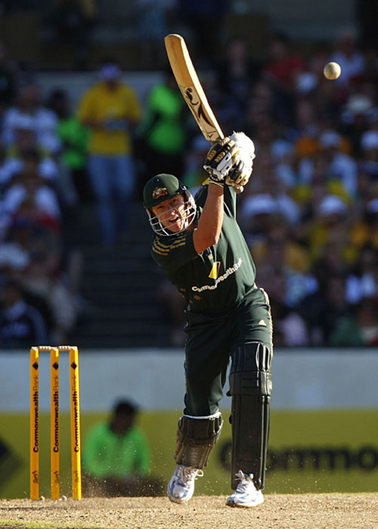 Brett Lee drives past the bowler, Australia v India, CB Series, 1st final, Sydney, March 2, 2008