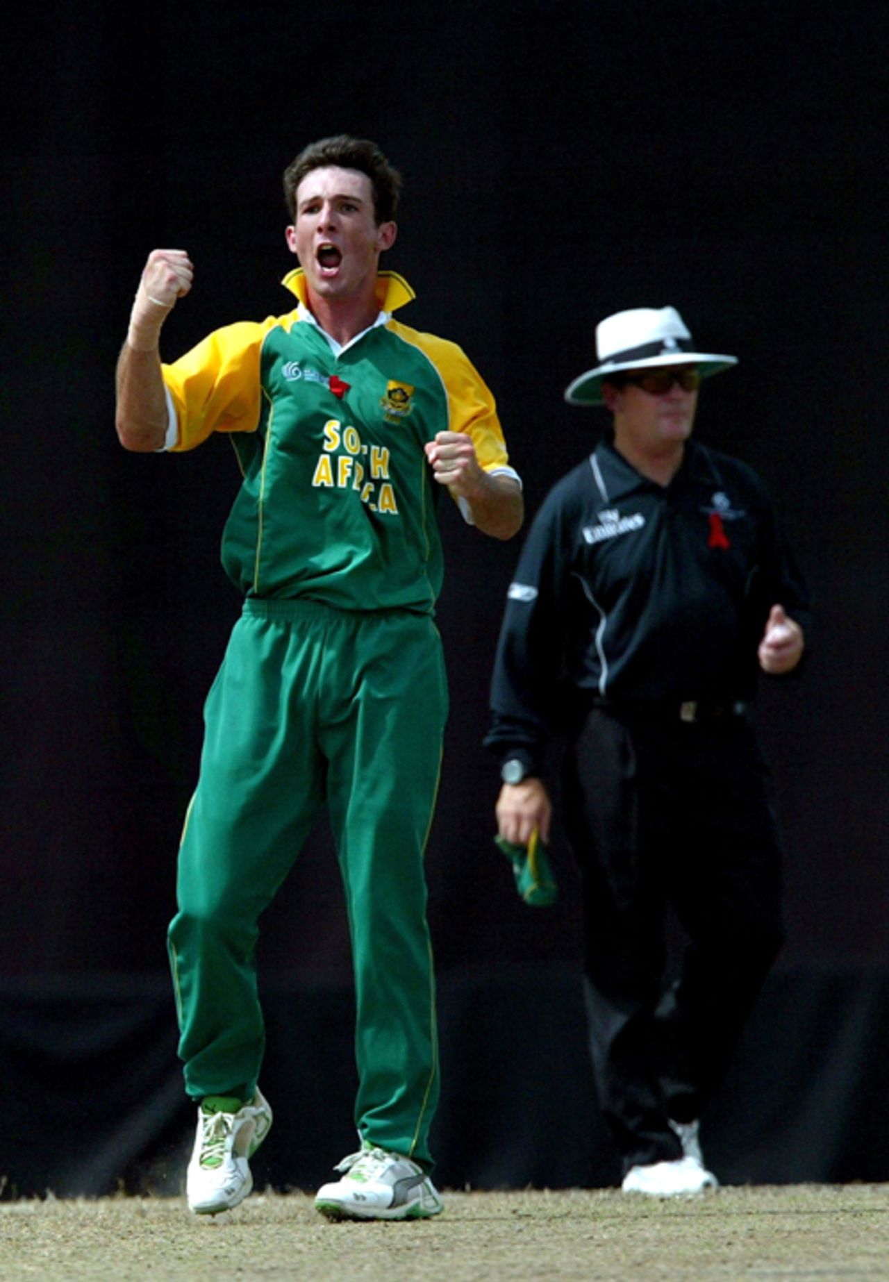 Pieter Malan is fired up after dismissing Virat Kohli, India v South Africa, Under-19 World Cup final, Kuala Lumpur, March 2, 2008 
