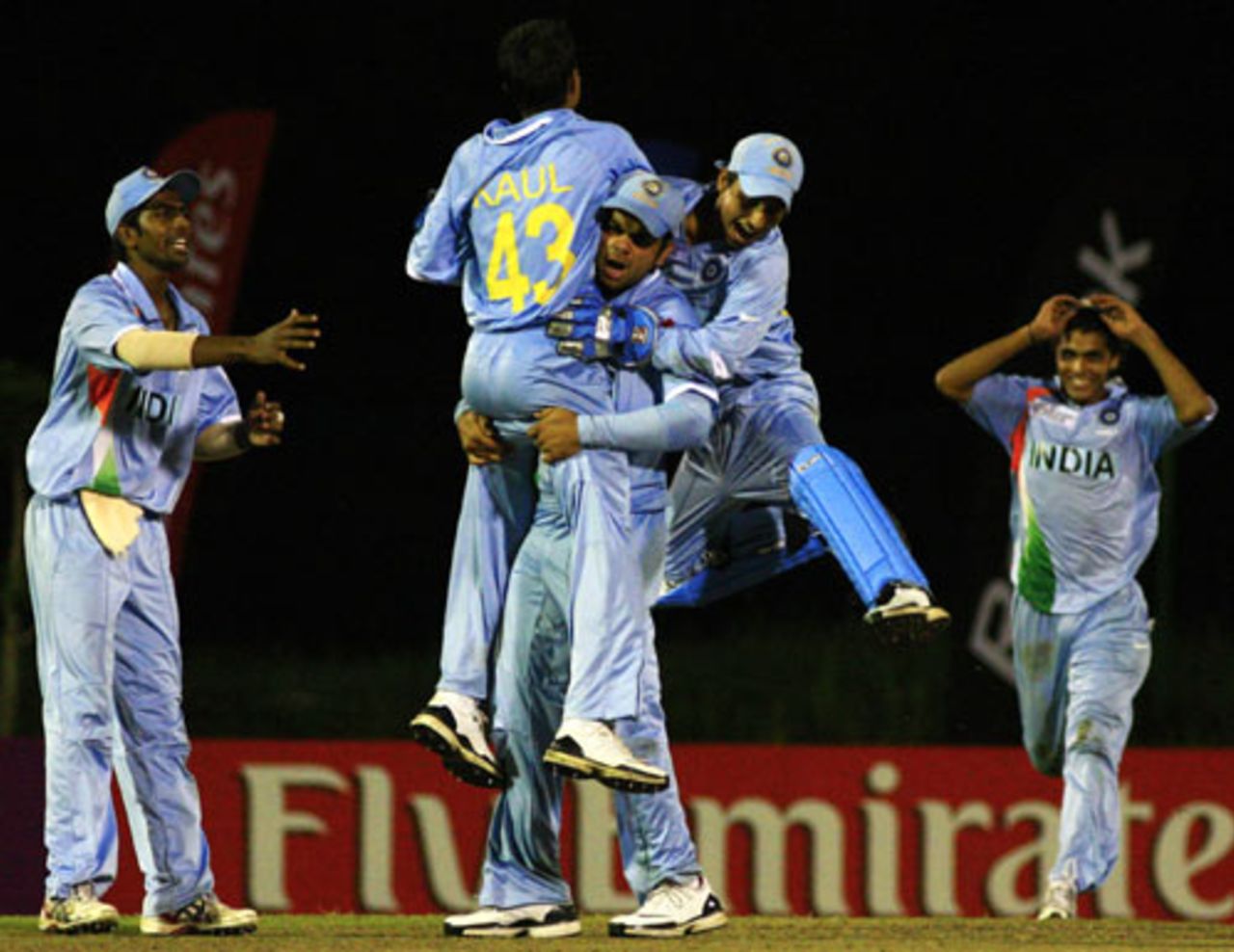 India are ecstatic on capturing the Under-19 World Cup, India v South Africa, Under-19 World Cup final, Kuala Lumpur, March 2, 2008 
