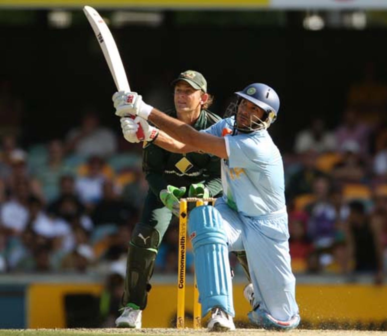 Yuvraj Singh launches the ball into the stands, Australia v India, CB Series, 2nd final, Brisbane, March 4, 2008