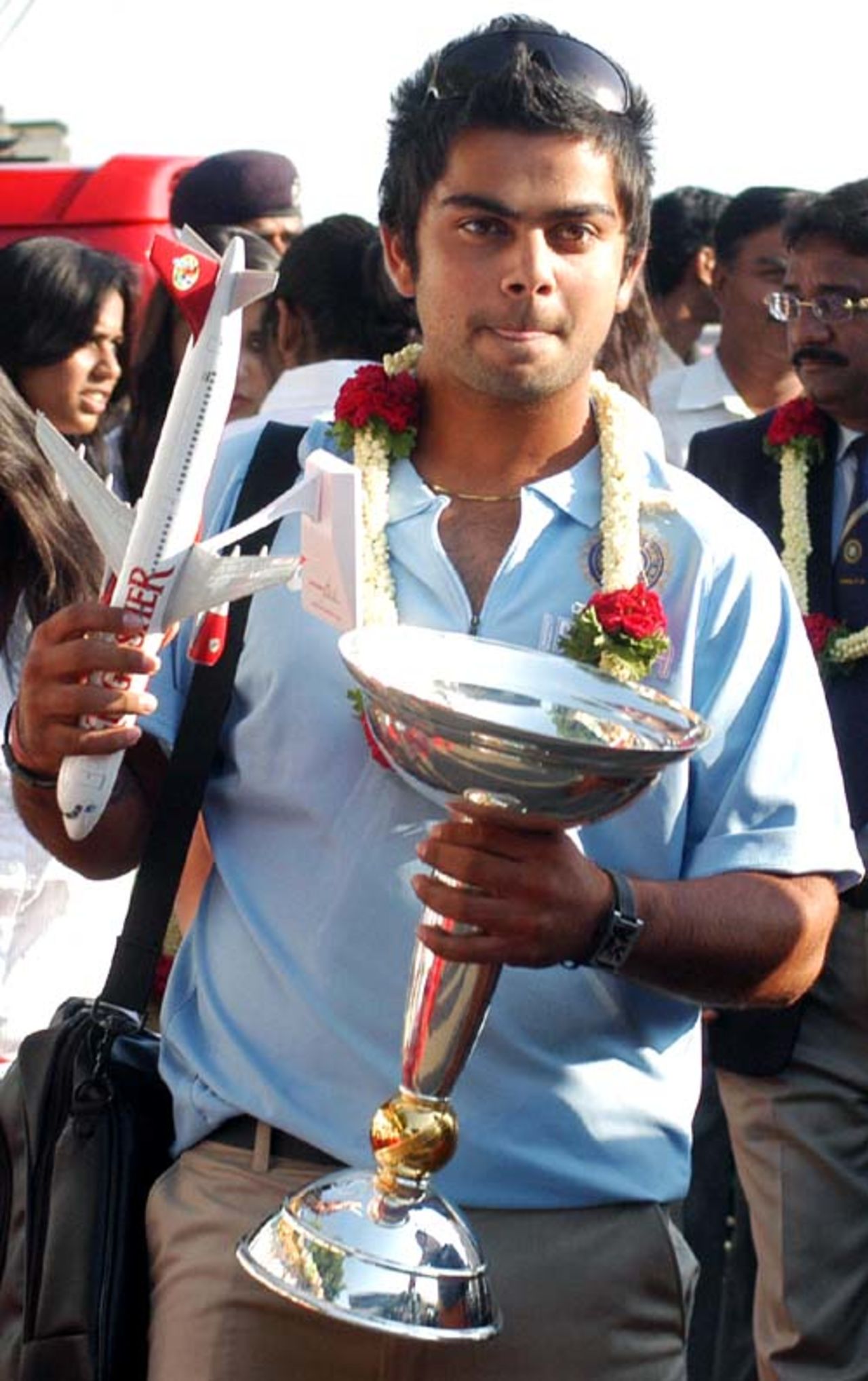 Virat Kohli, the India Under-19 captain, returned with the team following their successful campaign in the World Cup in Malaysia, March 4, 2008