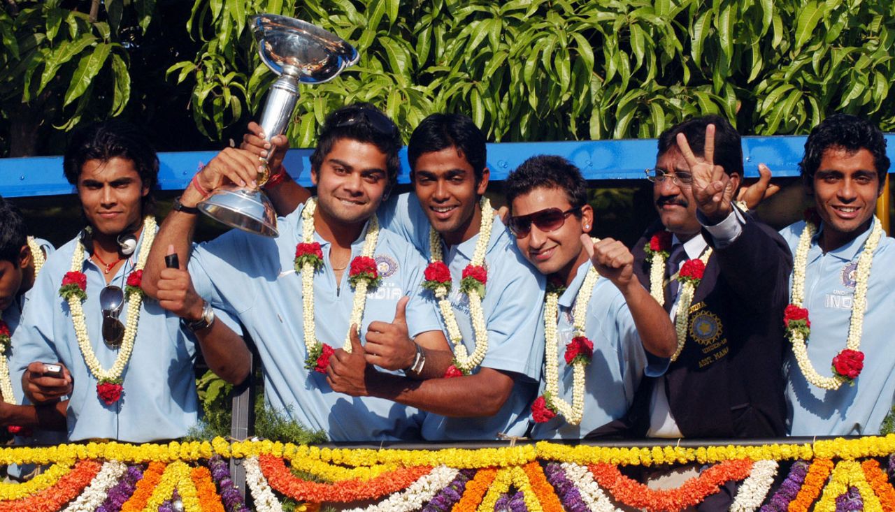 The India Under-19 team during the victory parade on their return from the World Cup in Malaysia, Bangalore, March 4, 2008