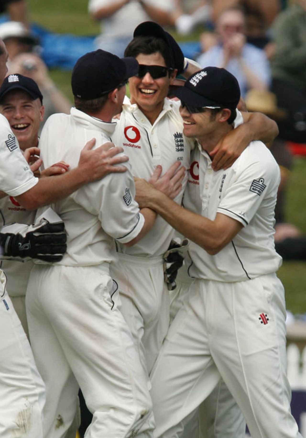 Alastair Cook is congratulated on his blinding gully snaffle to dismiss Stephen Fleming, New Zealand v England, 1st Test, Hamilton, March 5, 2008
