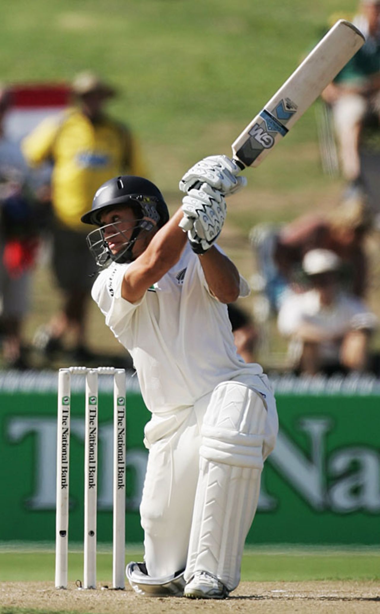 Ross Taylor slashes through the covers on his way to his maiden Test hundred, New Zealand v England, 1st Test, Hamilton, March 6, 2008
