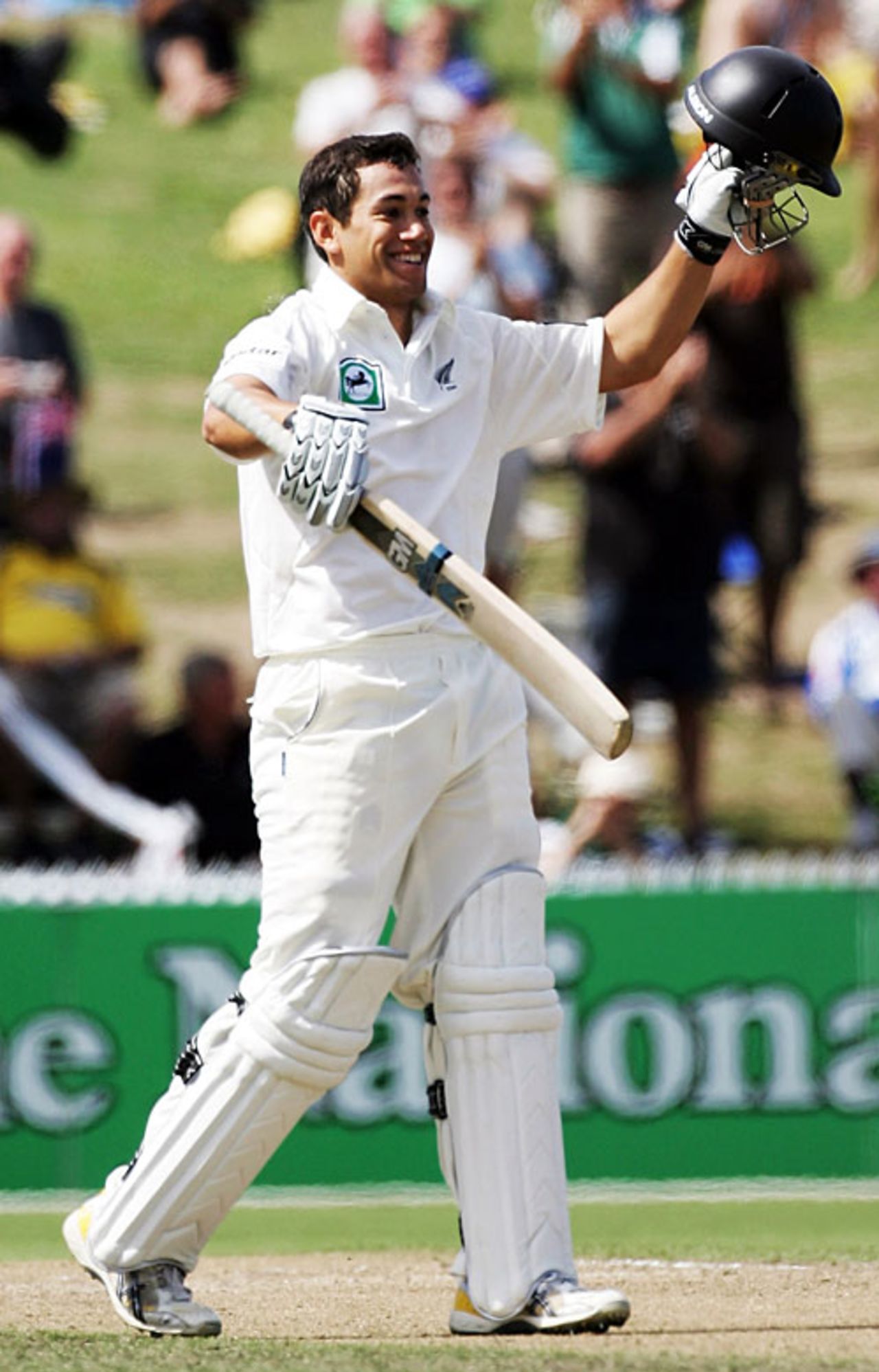 A delighted Ross Taylor celebrates his maiden hundred, New Zealand v England, 1st Test, Hamilton, March 6, 2008