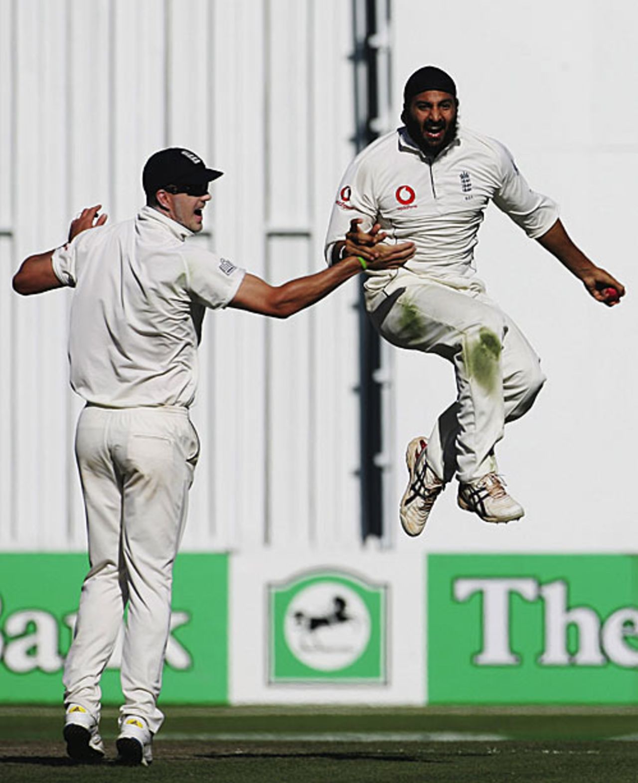 The flying Monty is back: Monty Panesar leaps up in characteristic exuberance after dismissing Brendon McCullum for a duck , New Zealand v England, 1st Test, Hamilton, March 8, 2008