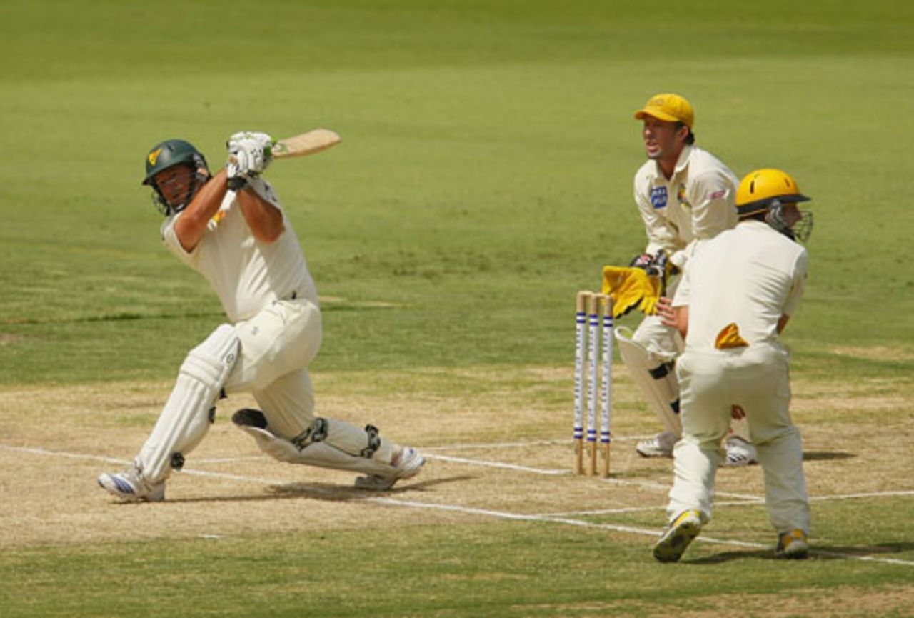 Daniel Marsh pushes the ball toward long-on, Western Australia v Tasmania, Pura Cup, Perth, March 8, 2008 
