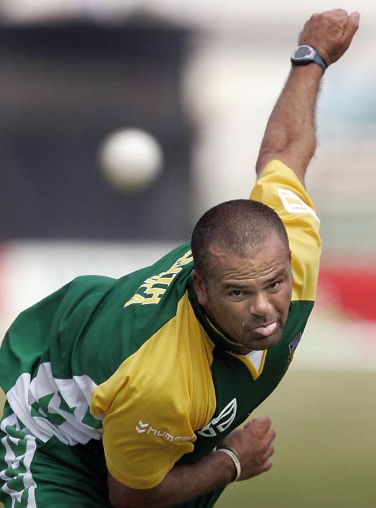 Charl Langeveldt delivers a ball at the nets, Chittagong, March 8, 2008
