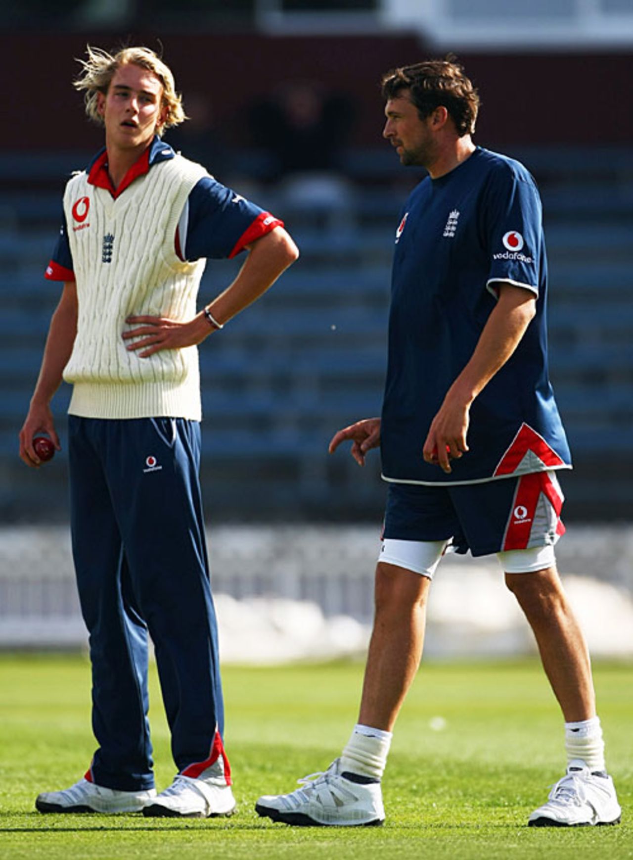 Stuart Broad and Steve Harmison practise at the Basin Reserve, Wellington, March 11, 2008
