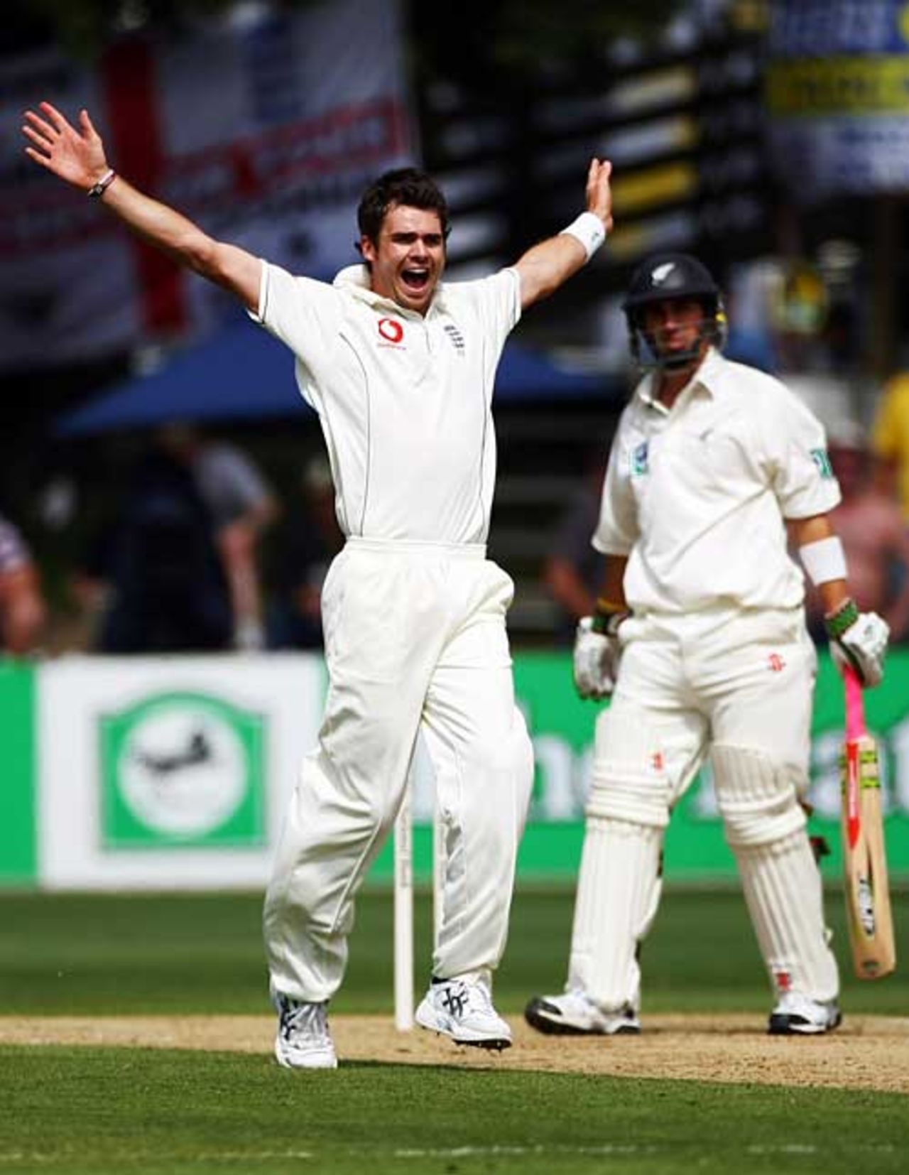 James Anderson removes Mathew Sinclair to claim his third wicket, New Zealand v England, 2nd Test, Wellington, March 14, 2008