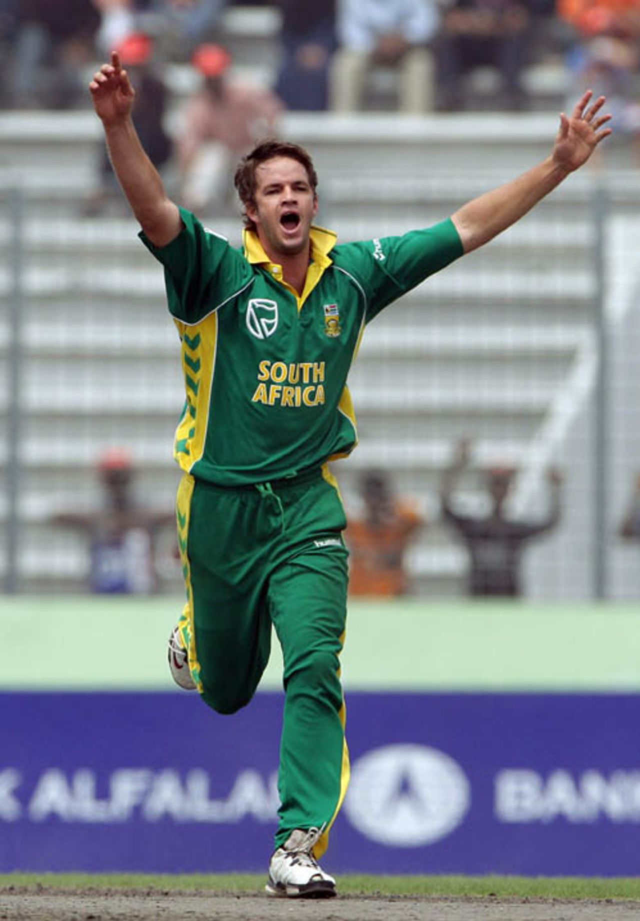 Albie Morkel takes one of his four wickets, Bangladesh v South Africa, 3rd ODI, Mirpur, March 14, 2008 
