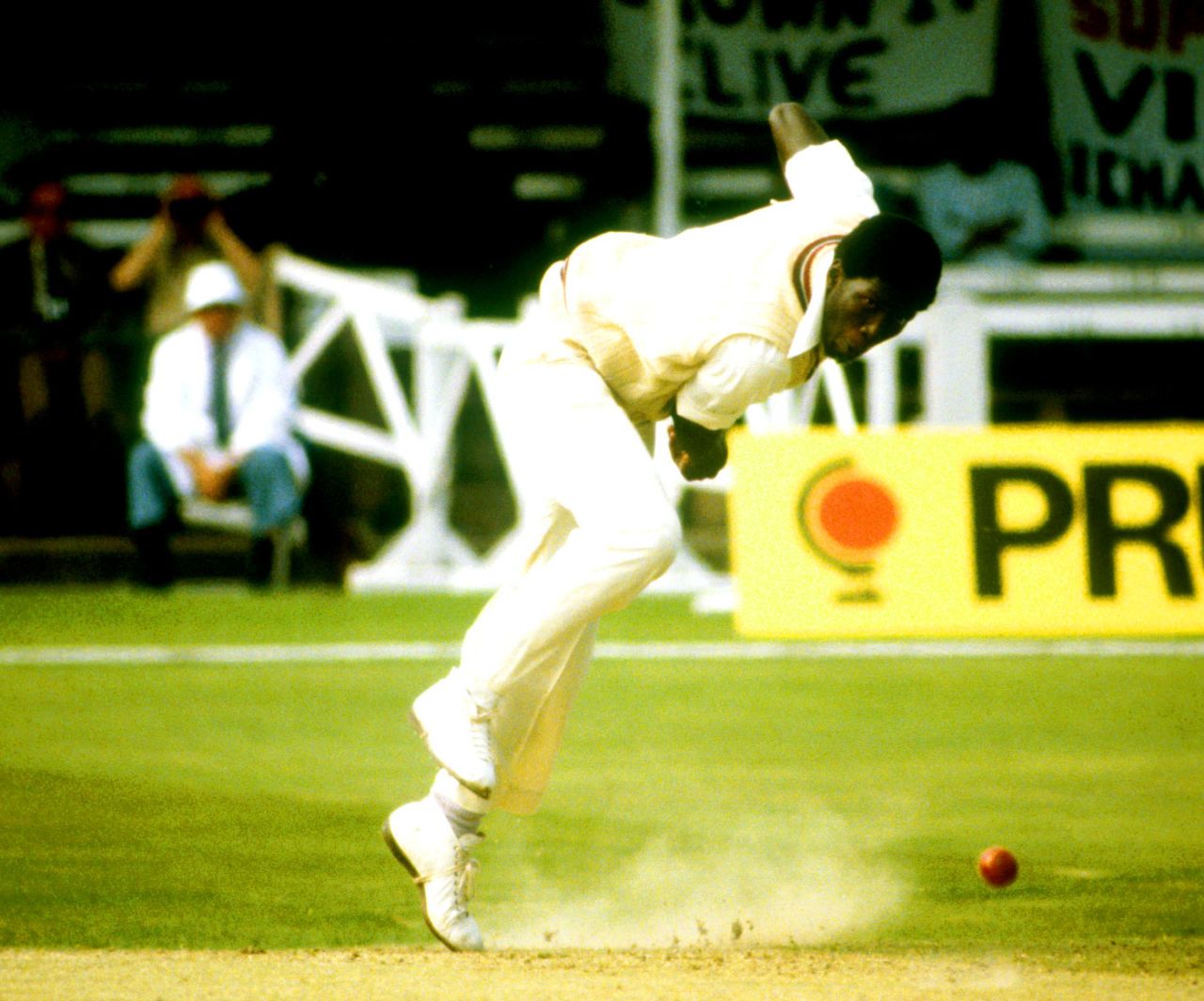 Joel Garner bowls, West Indies v New Zealand, World Cup, Group B, Trent Bridge, June 16, 1979 