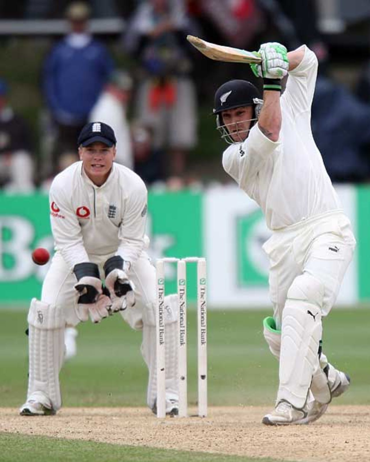 Brendon McCullum drives during his counter-attacking innings, New Zealand v England, 2nd Test, 3rd day, Wellington, March 16, 2008