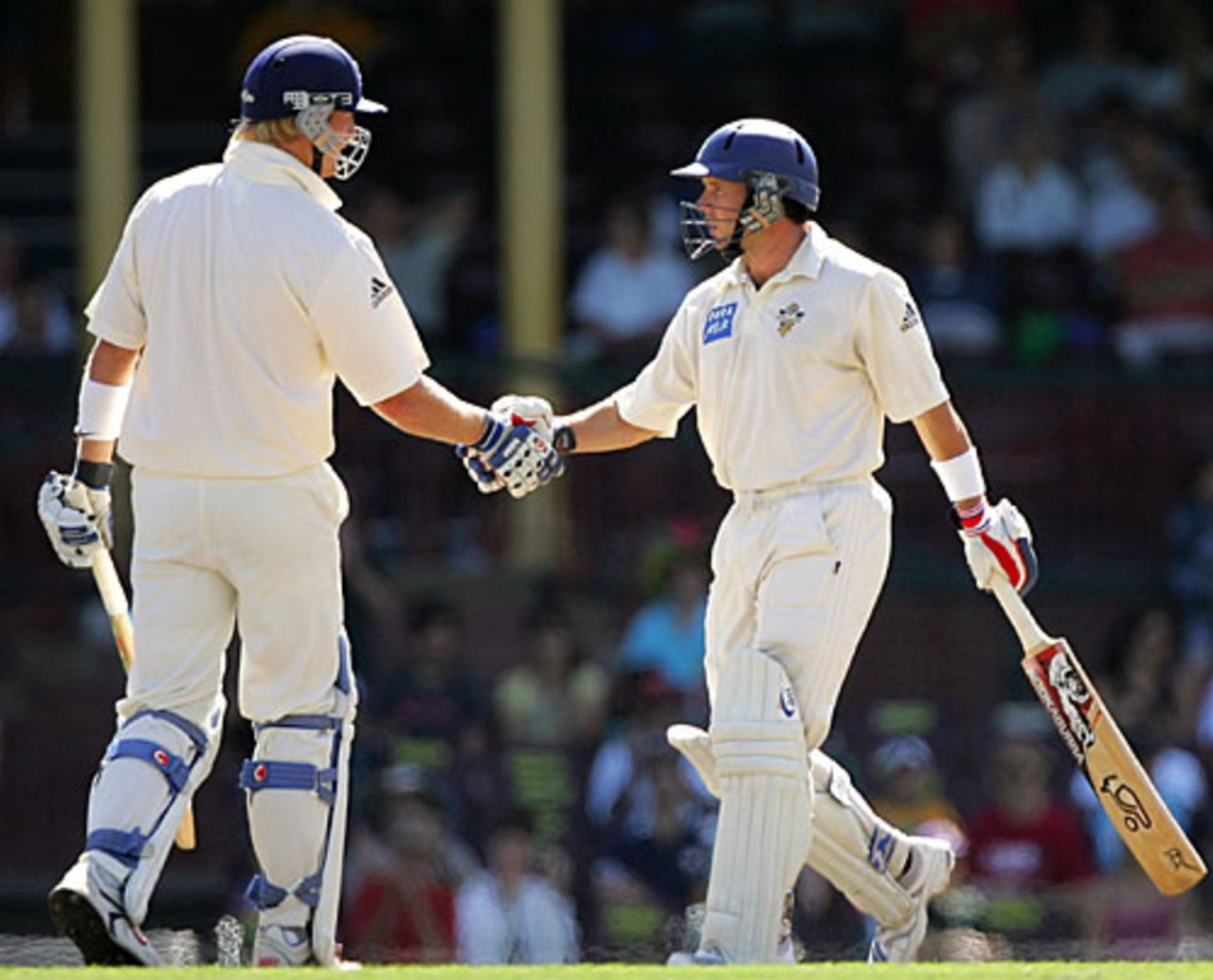 Cameron White congratulates Brad Hodge on his fifty, New South Wales v Victoria, Pura Cup final, Sydney, 2nd day, March 16, 2008