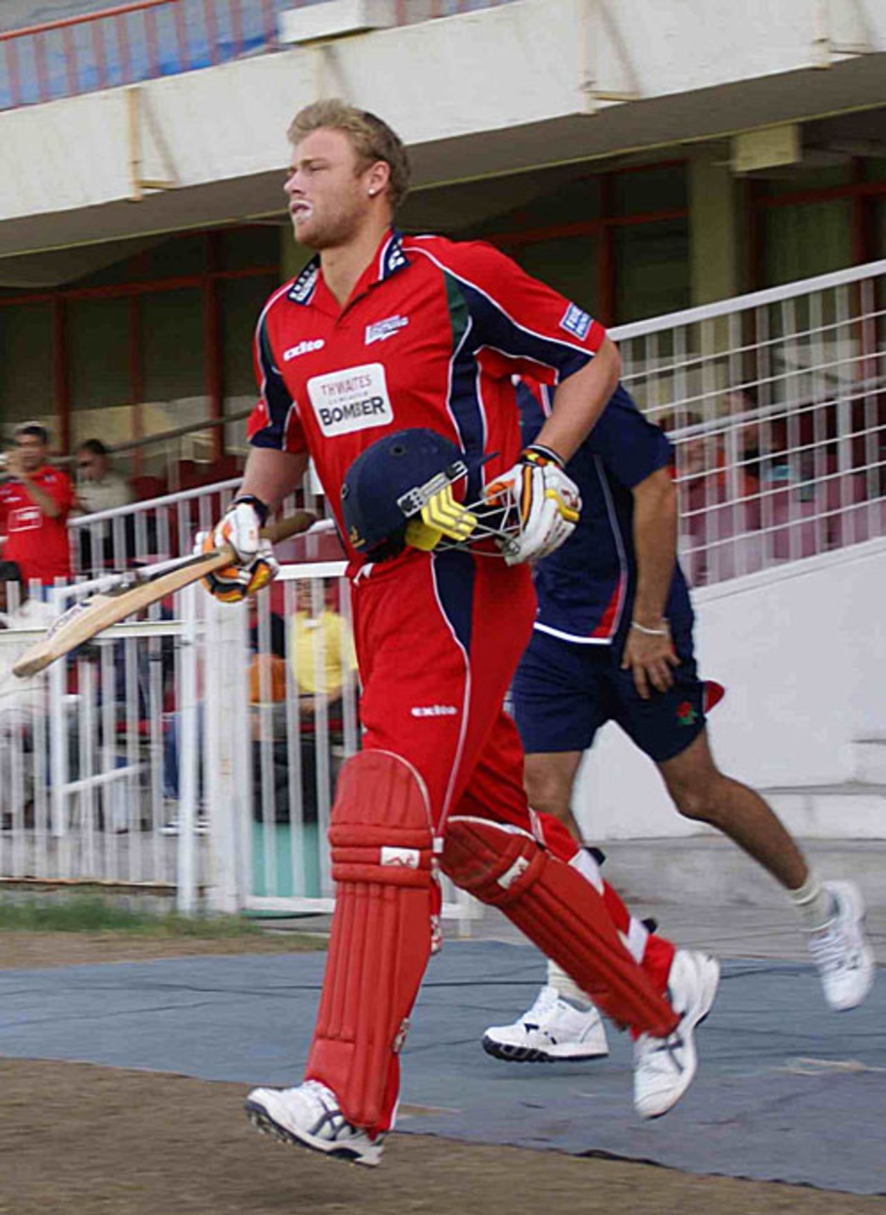 Andrew Flintoff takes the field for Lancashire in Sharjah, Essex v Lancashire, Pro ARCH Trophy, Sharjah, March 16, 2008