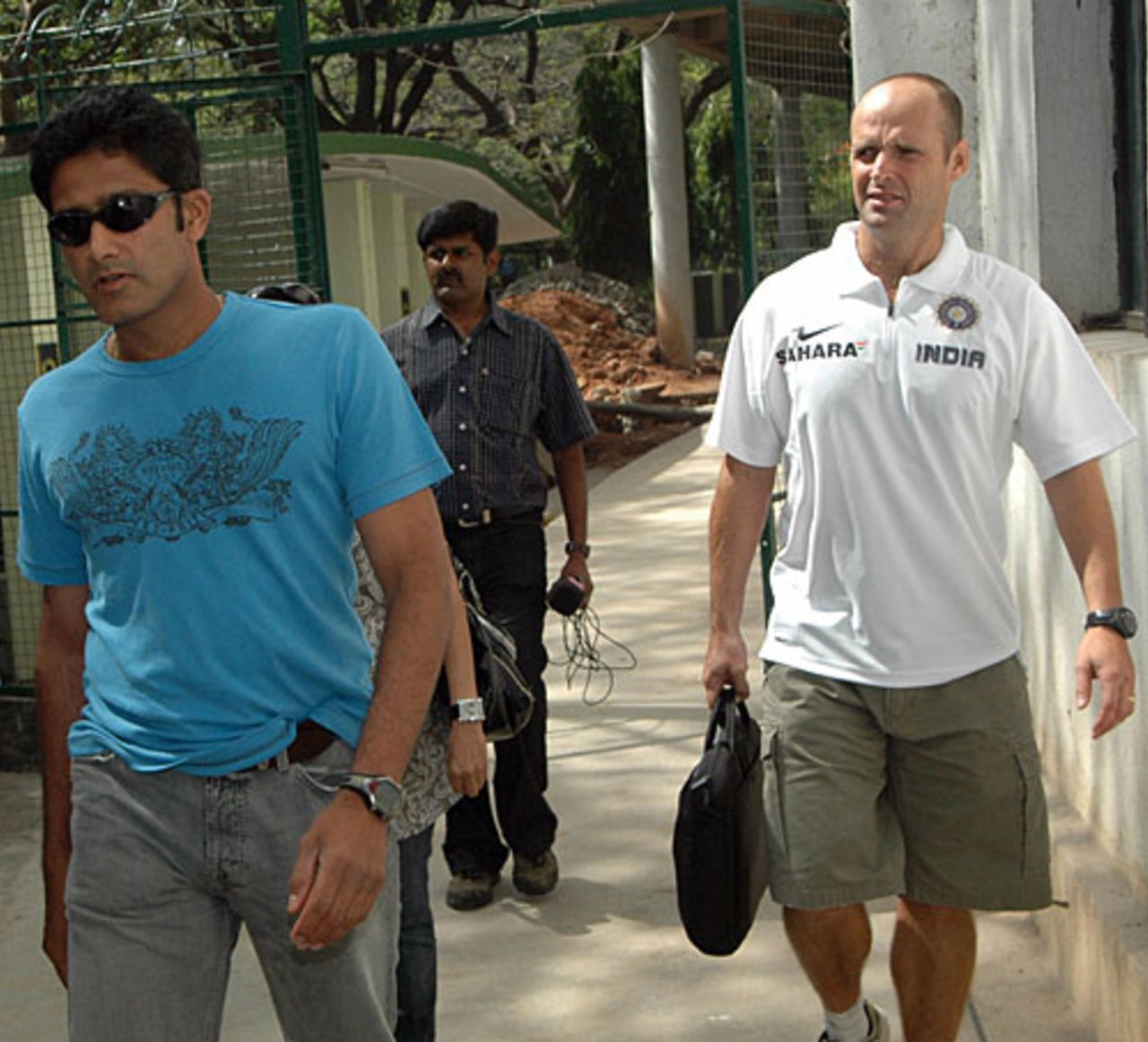 Anil Kumble and Gary Kirsten arrive for the selection meeting, Bangalore, March 17, 2008