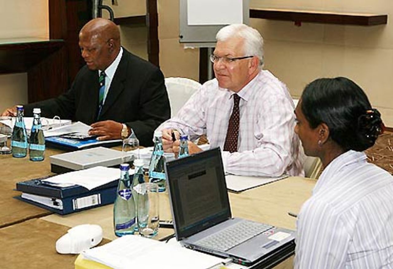 ICC president Ray Mali and the chief executive Malcolm Speed preside over the ICC executive meeting, Dubai, March 17, 2008