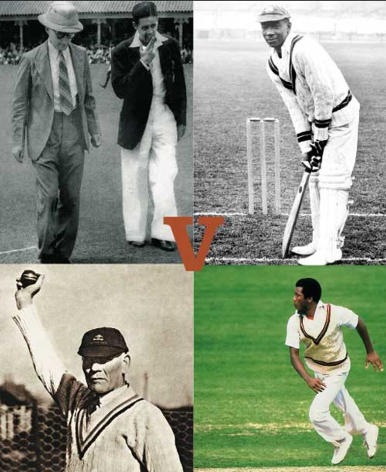 Composite image of Mahadevan Sathasivam, George Headley, Malcolm Marshall, Syd Barnes