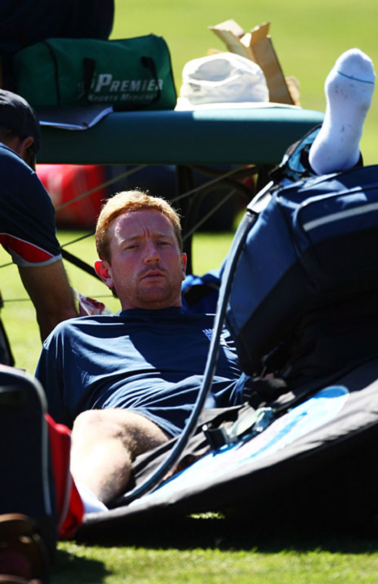 Paul Collingwood undergoes treatment on his calf, Napier, March 21, 2008