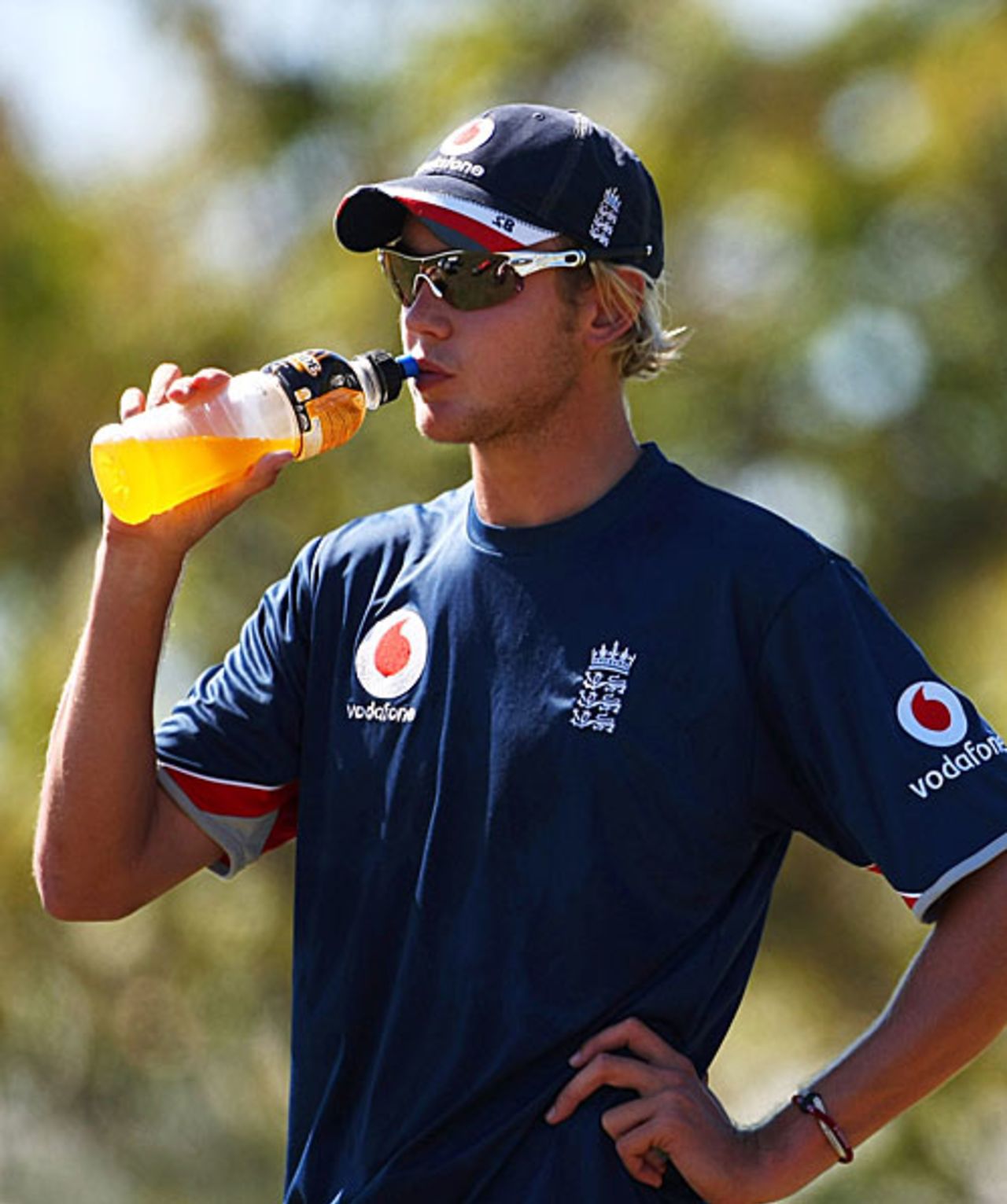 Stuart Broad relaxes with a drink after a training session, Napier, March 21, 2008