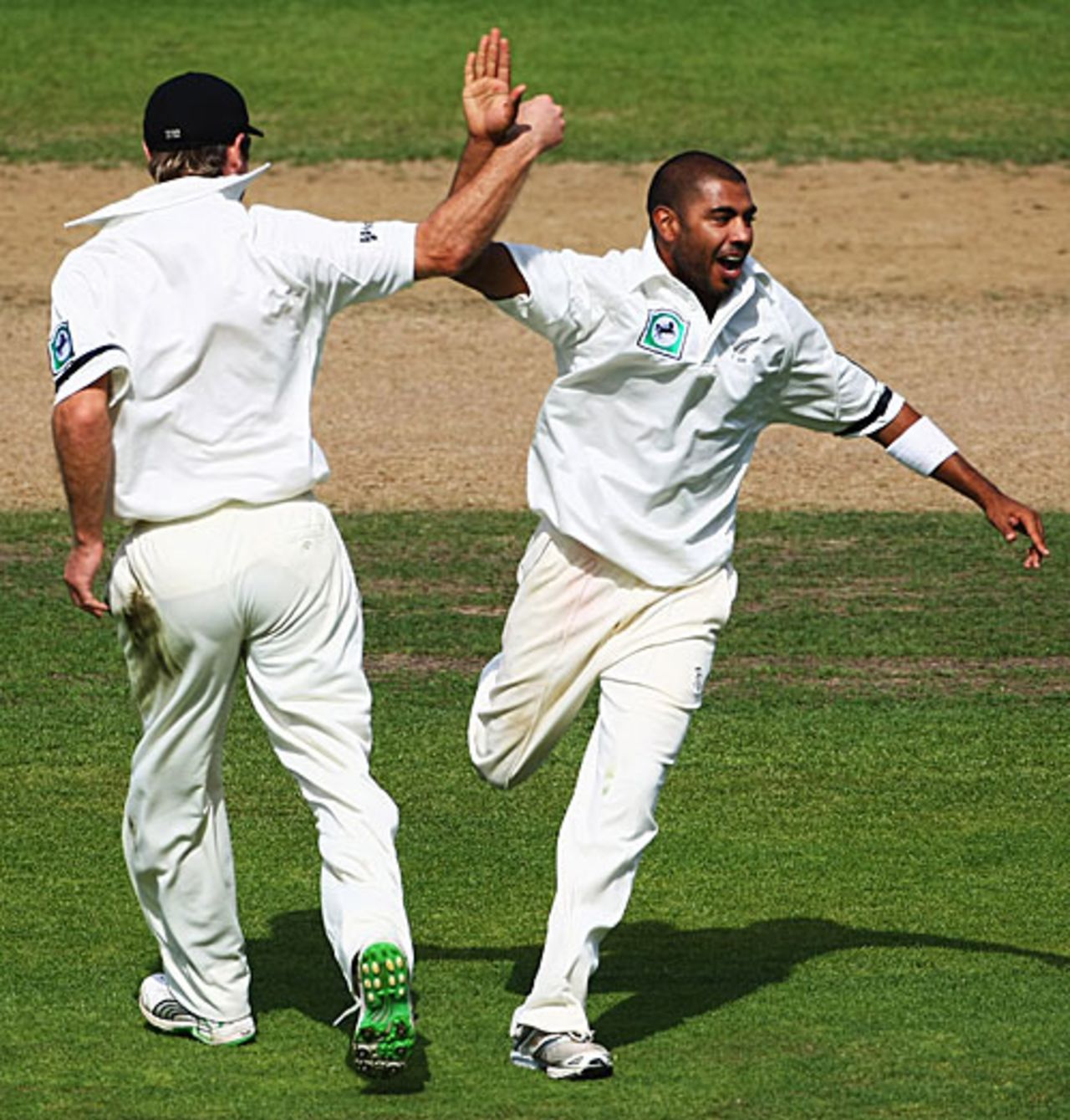 Jeetan Patel celebrates one of his two wickets, New Zealand v England, 3rd Test, Napier, March 22, 2008