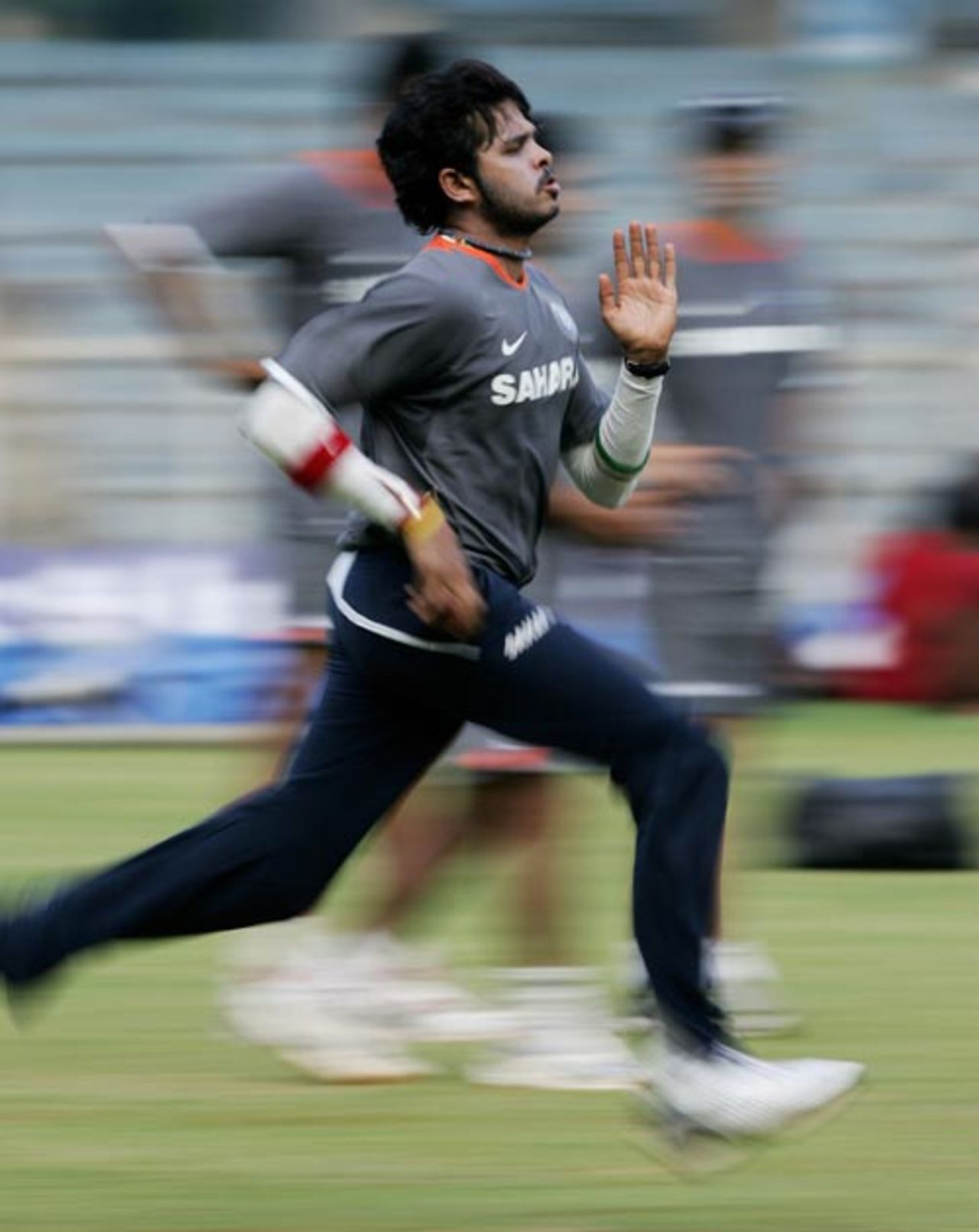 Sreesanth charges in during training, Chennai, March 24, 2008
