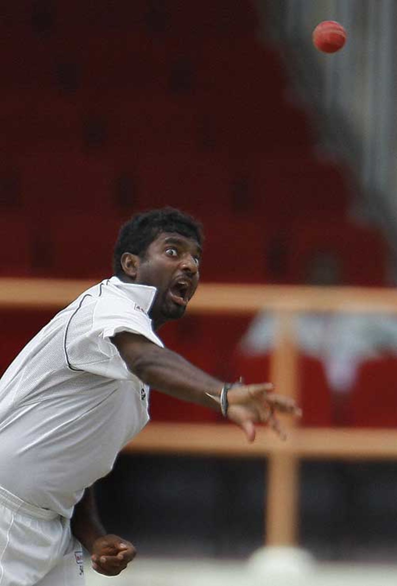 Muttiah Muralitharan failed to snap the last-wicket stand, West Indies v Sri Lanka, 1st Test, Guyana, 4th day, March 25, 2008