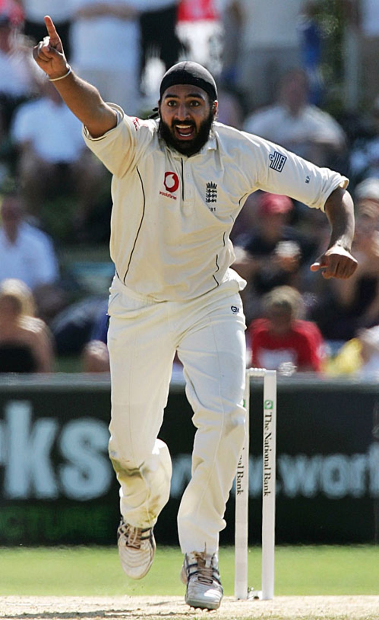 Monty Panesar is delighted on taking his fifth wicket, New Zealand v England, 3rd Test, Napier, March 26, 2008