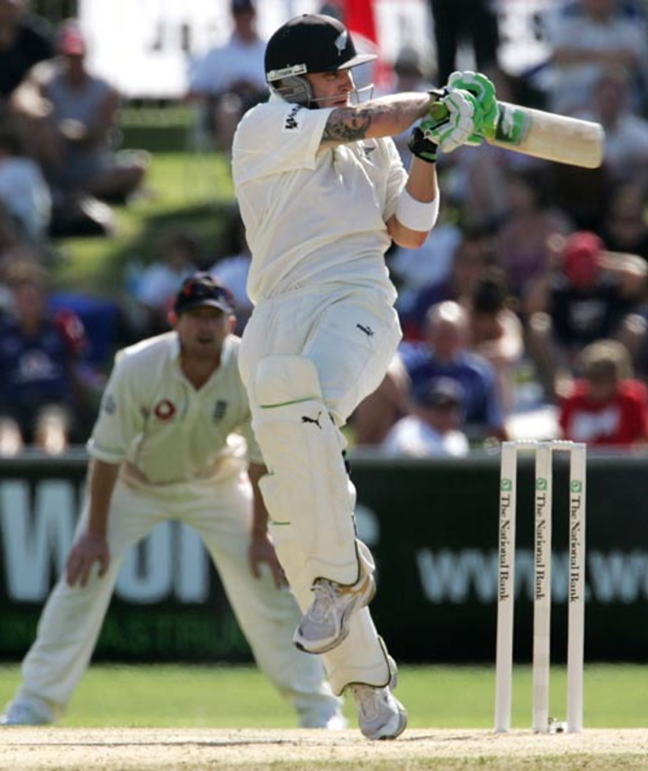 Brendon McCullum wallops it to the leg side, New Zealand v England, 3rd Test, Napier, March 26, 2008