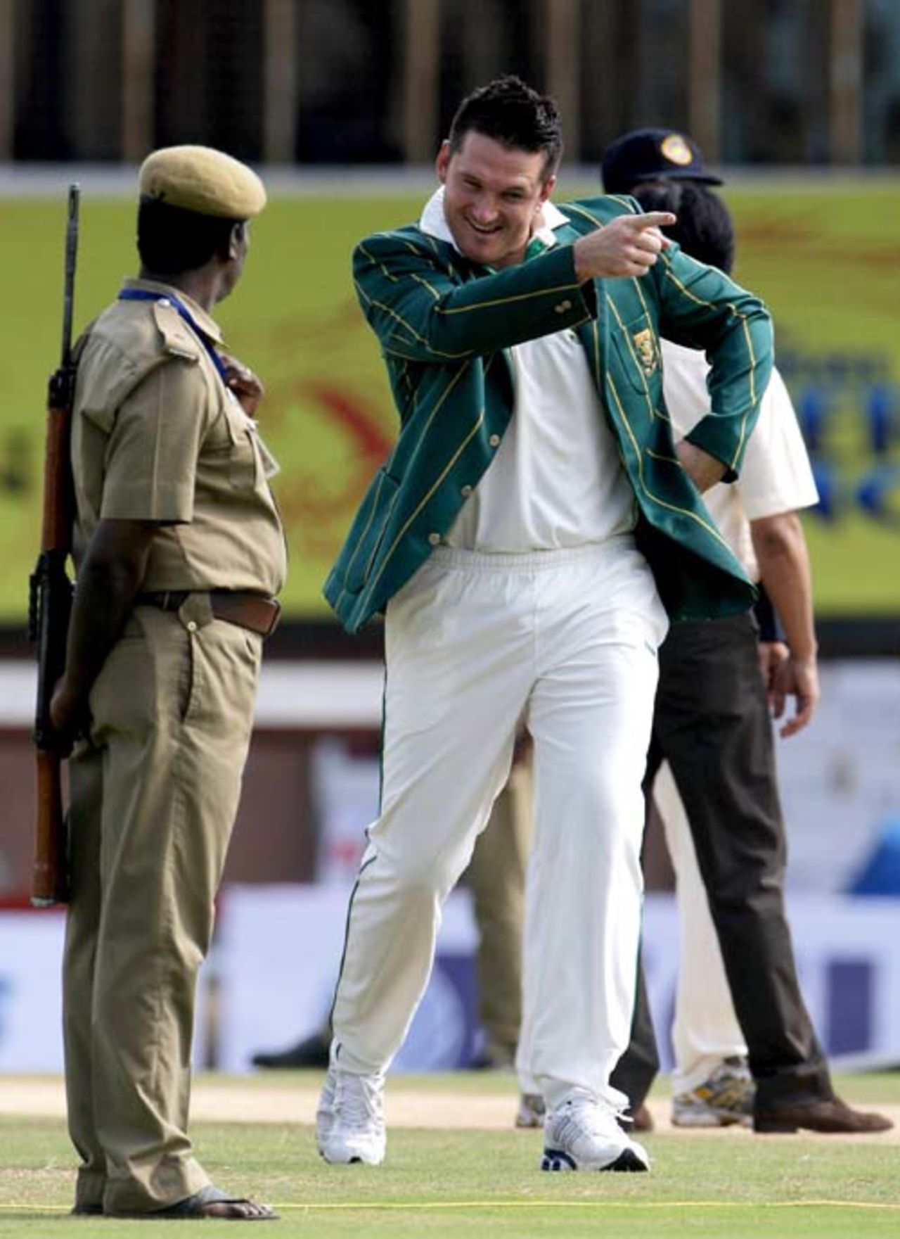 Graeme Smith is a happy man after winning a vital toss, one which enabled South Africa to bat first, India v South Africa, 1st Test, Chennai, 1st day, March 26, 2008