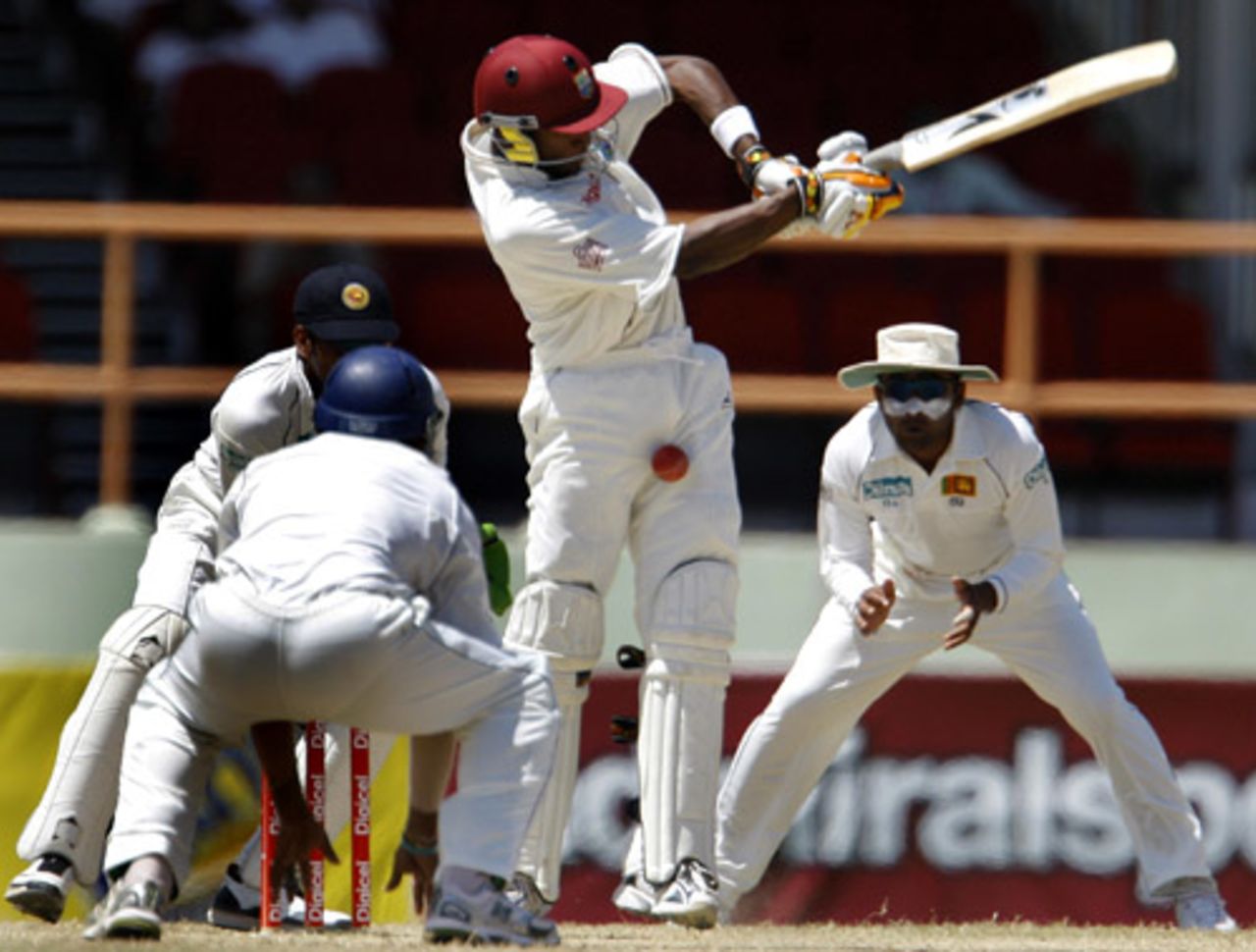 Dwayne Bravo misses a delivery, West Indies v Sri Lanka, 1st Test, Guyana, 5th day, March 26, 2008