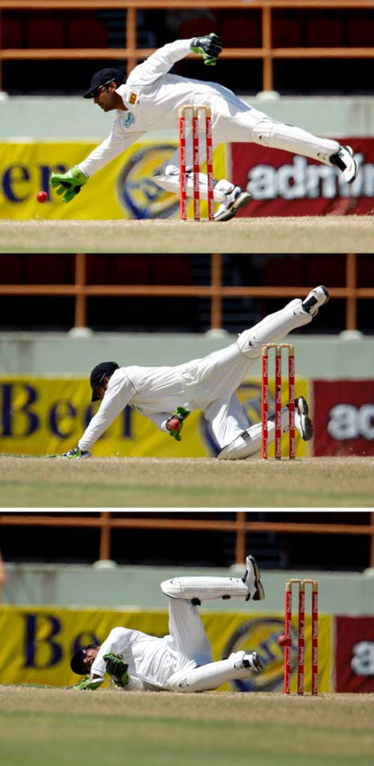 Kumar Sangakkara fails to hit the stumps, West Indies v Sri Lanka, 1st Test, Guyana, 5th day, March 26, 2008