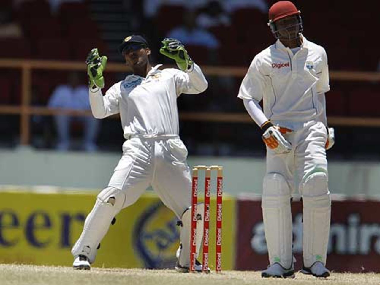 Kumar Sangakkara reacts to an appeal against Marlon Samuels, West Indies v Sri Lanka, 1st Test, Guyana, 5th day, March 26, 2008