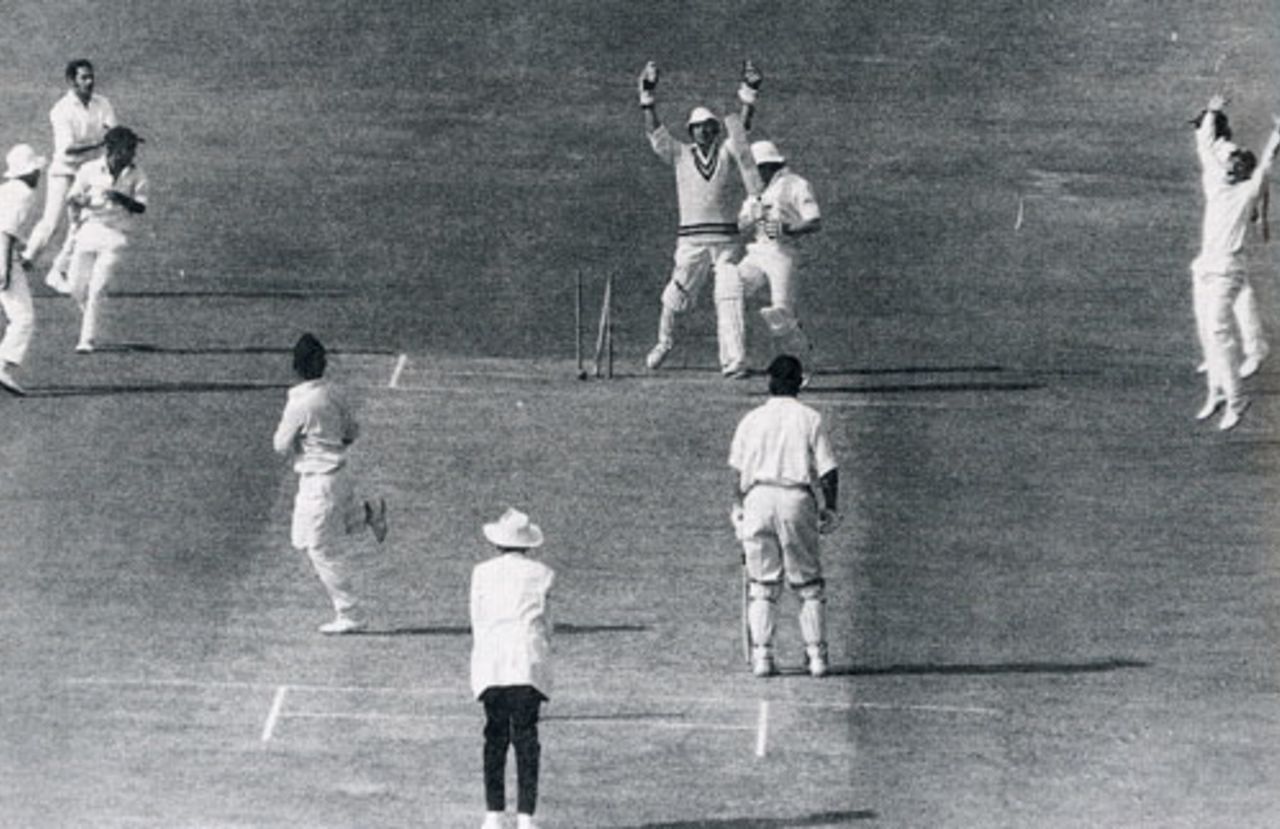 Barry Wood is cleaned up by Bishan Bedi, India v England, 2nd Test, Calcutta, December 31, 1972