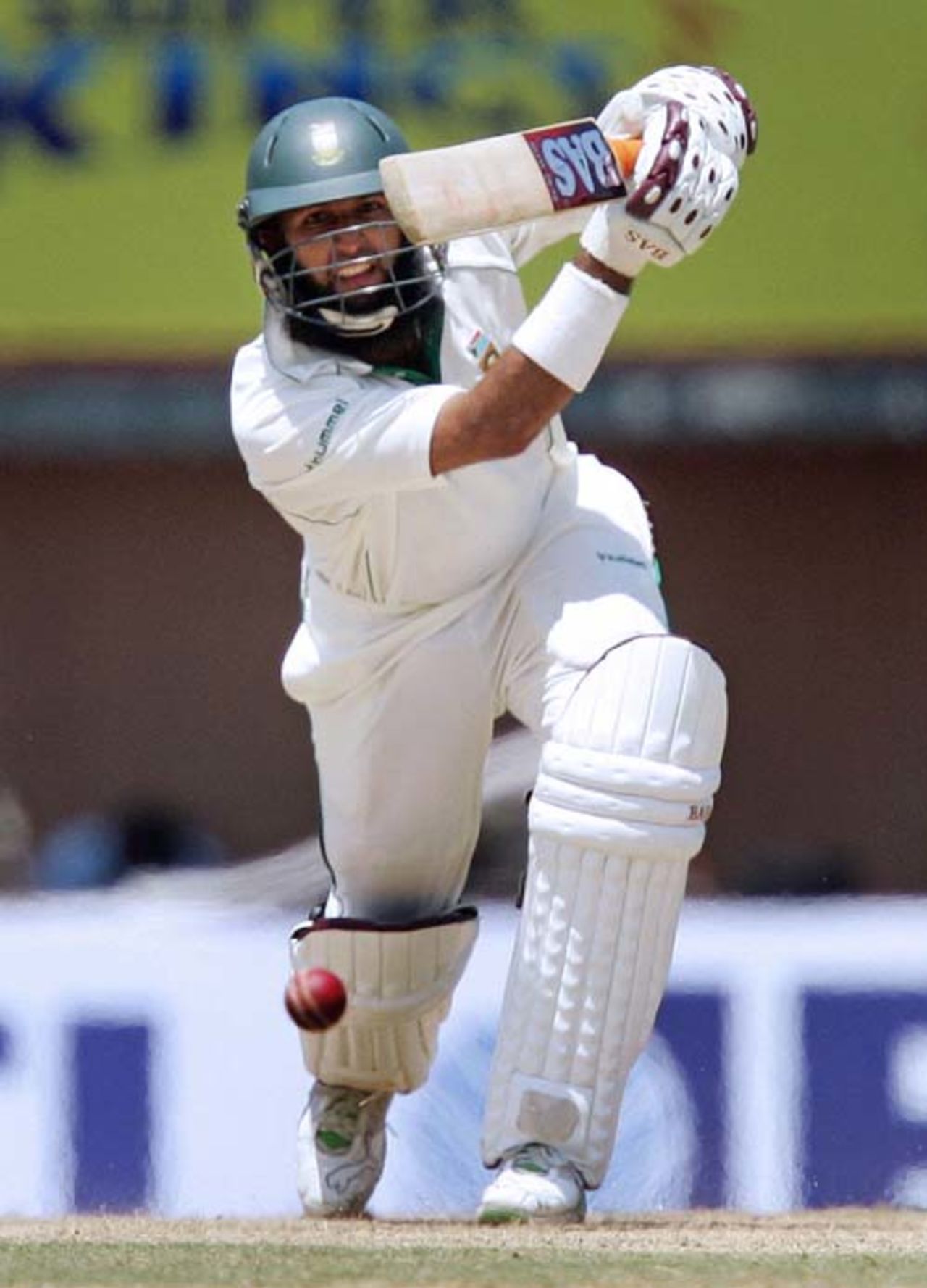 Hashim Amla drives on his way to an unbeaten 85, India v South Africa, 1st Test, Chennai, 1st day, March 26, 2008 
