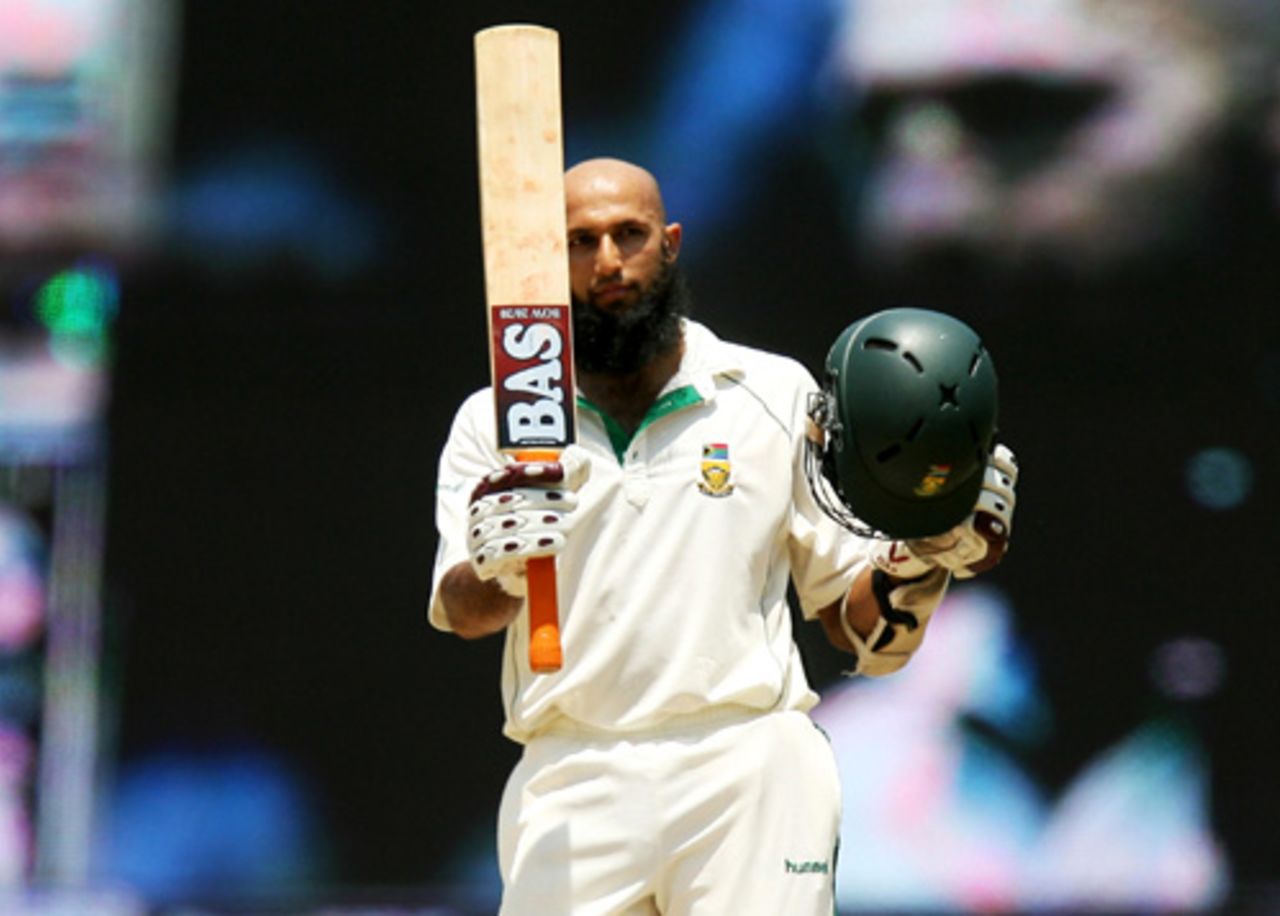 Hashim Amla raises his bat after going past 150, India v South Africa, 1st Test, Chennai, 2nd day, March 27, 2008