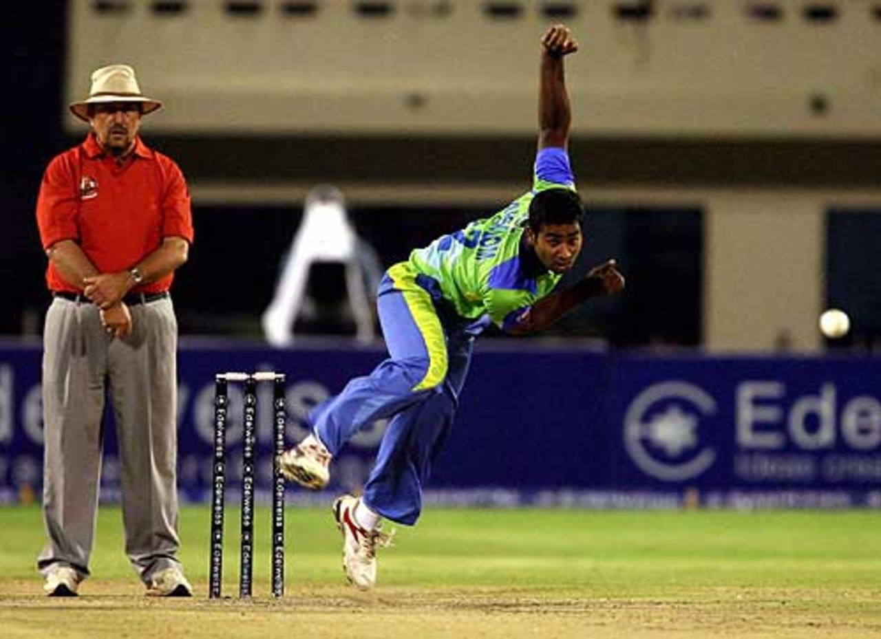 Alfred Absolem bowls against the Chandigarh Lions, Chandigarh Lions v Hyderabad Heroes, Indian Cricket League, Hyderabad, March 29, 2008