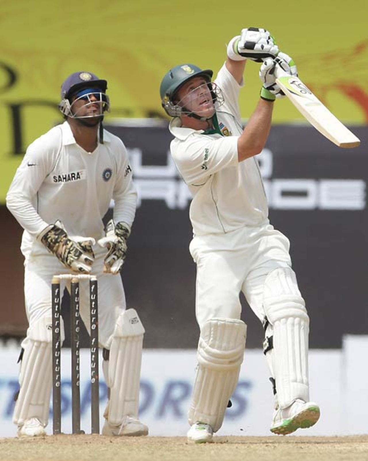 AB de Villiers chips one high in the air, India v South Africa, 1st Test, Chennai, 5th day, March 30, 2008 