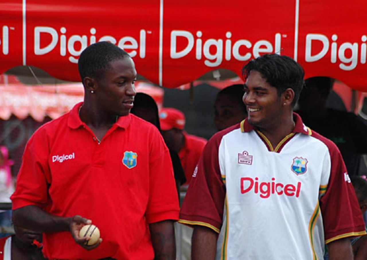 Fidel Edwards and Amit Jaggernauth at a sponsor's function, Port-of-Spain, April 3, 2008