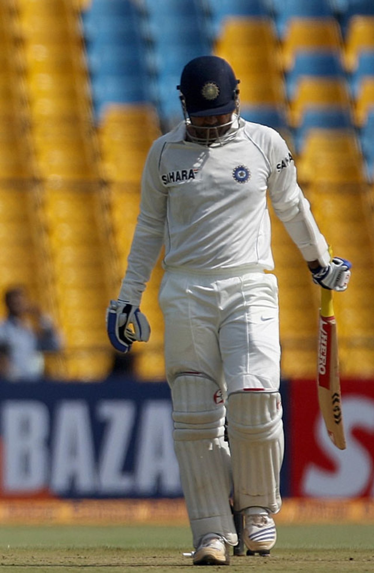 Virender Sehwag walks back after being bowled for six, India v South Africa, 2nd Test, Ahmedabad, 1st day, April 3, 2008