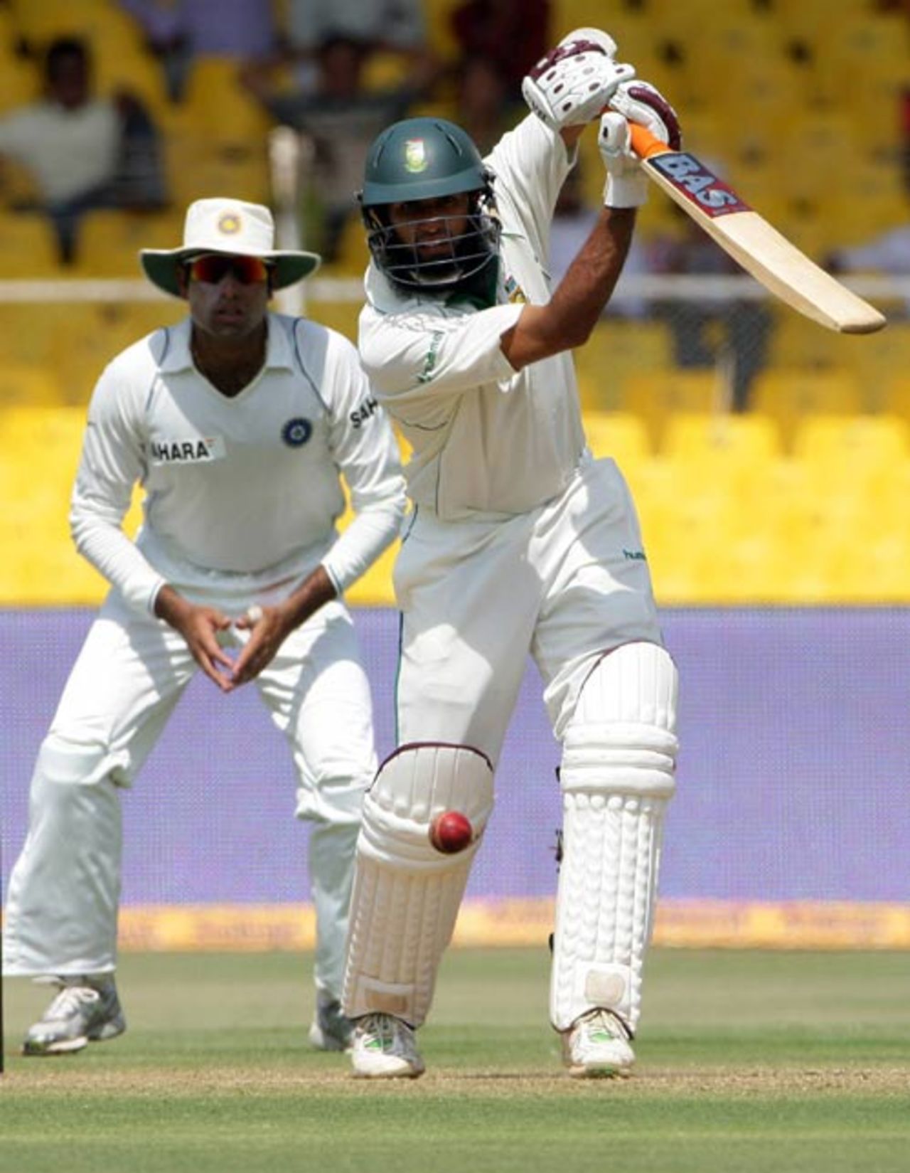 Hashim Amla drives on his way to 16 , India v South Africa, 2nd Test, Ahmedabad, 1st day, April 3, 2008