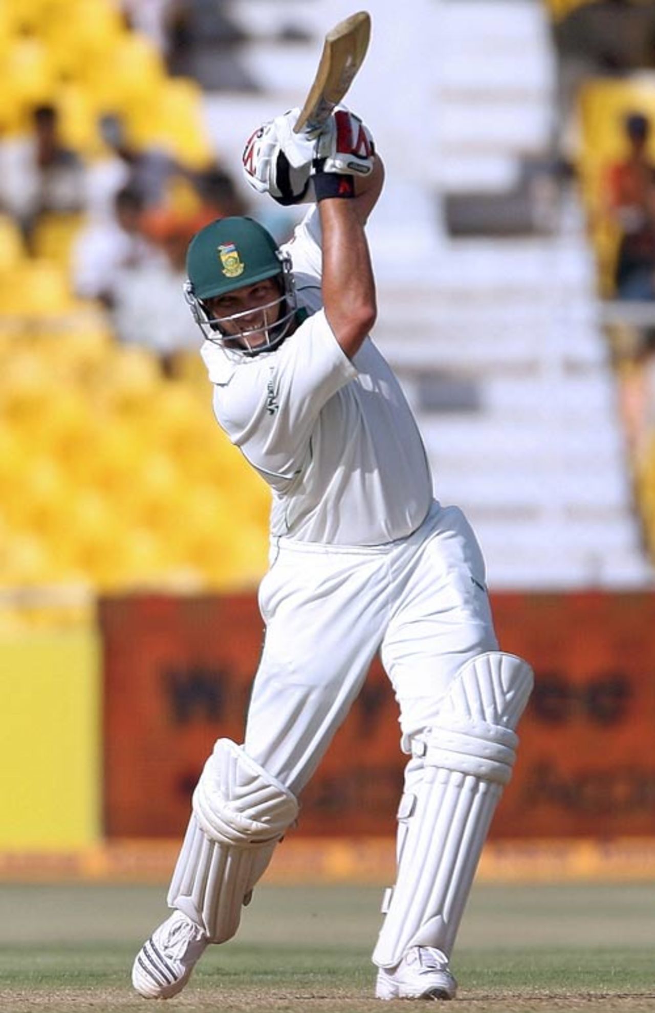 Jacques Kallis drives on his way to an unbeaten 60, India v South Africa, 2nd Test, Ahmedabad, 1st day, April 3, 2008