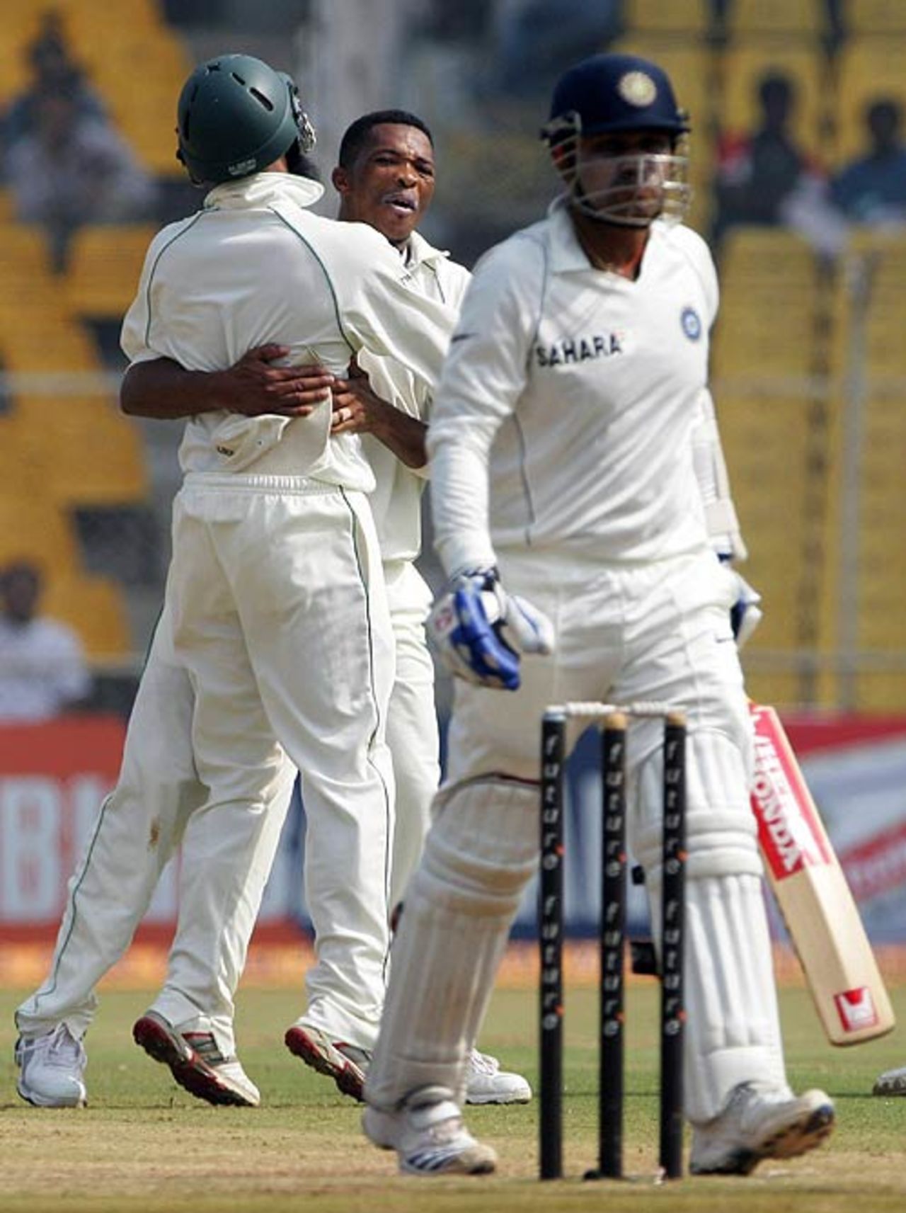 Makhaya Ntini is thrilled after nailing Virender Sehwag lbw, India v South Africa, 2nd Test, Ahmedabad, 3rd day, April 5, 2008