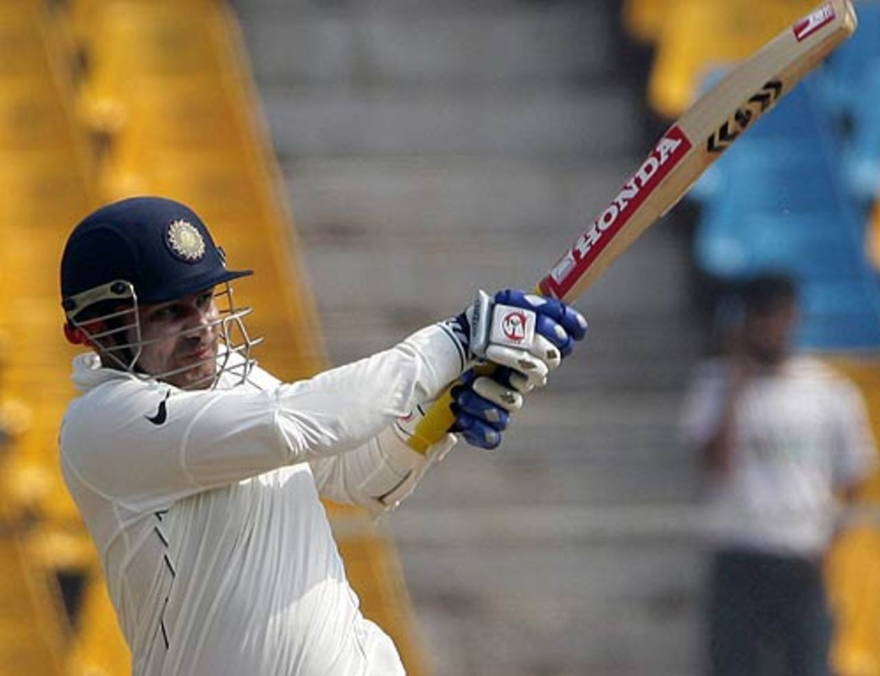 Virender Sehwag raced away with a flurry of strokes early before falling for 17, India v South Africa, 2nd Test, Ahmedabad, 3rd day, April 5, 2008