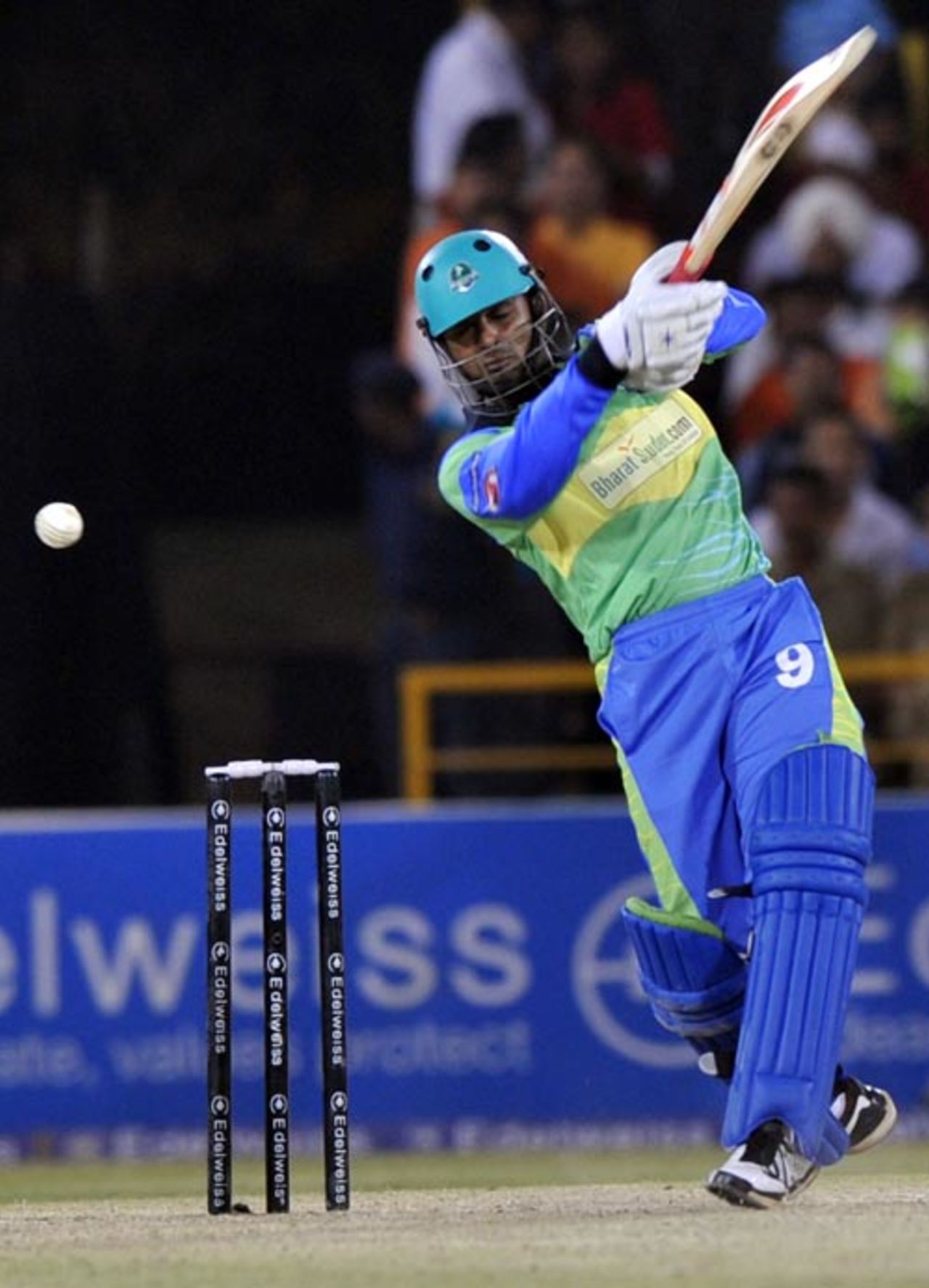 Ambati Rayudu hammers the ball down the ground, Hyderabad Heroes v Lahore Badshahs, 1st final, Indian Cricket League, Panchkula, April 4, 2008